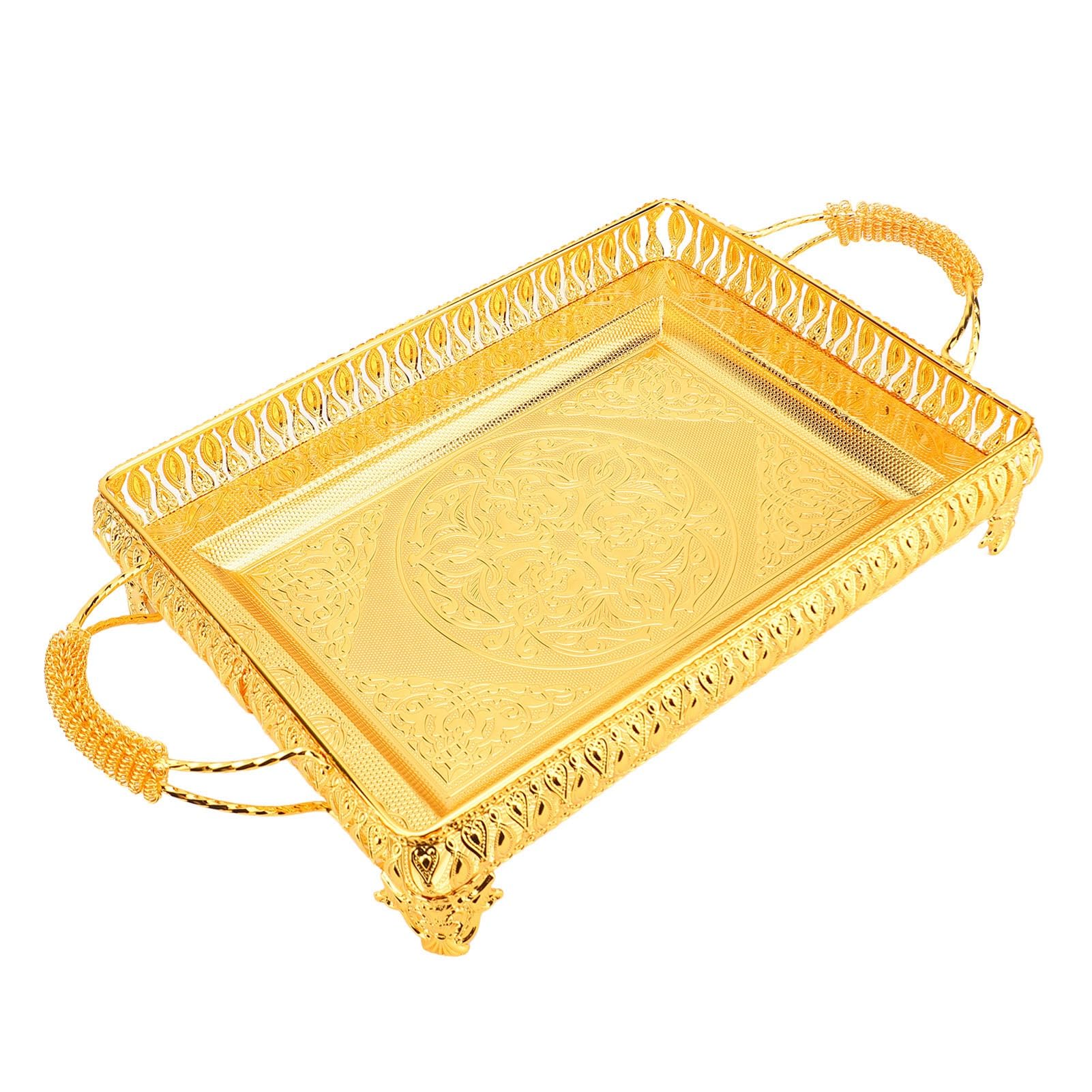 Yctze Bandeja Decorativa Dorada para Servir Bandeja de Metal para Servir Comida, Merienda, Fruta, Rectángulo Europeo, Plato Decorativo para Fiesta, de Metal Dorado Decorativas Hogar y Cocina/Cocina