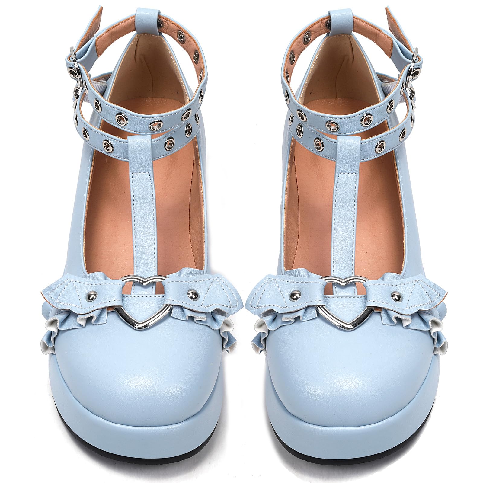 BYOMIGY Mary Jane Shoes Women Goth Platform Heels Chunky Heel Pumps with Ankle Strap Wedge Heels for Women: 10 A4-blue#1