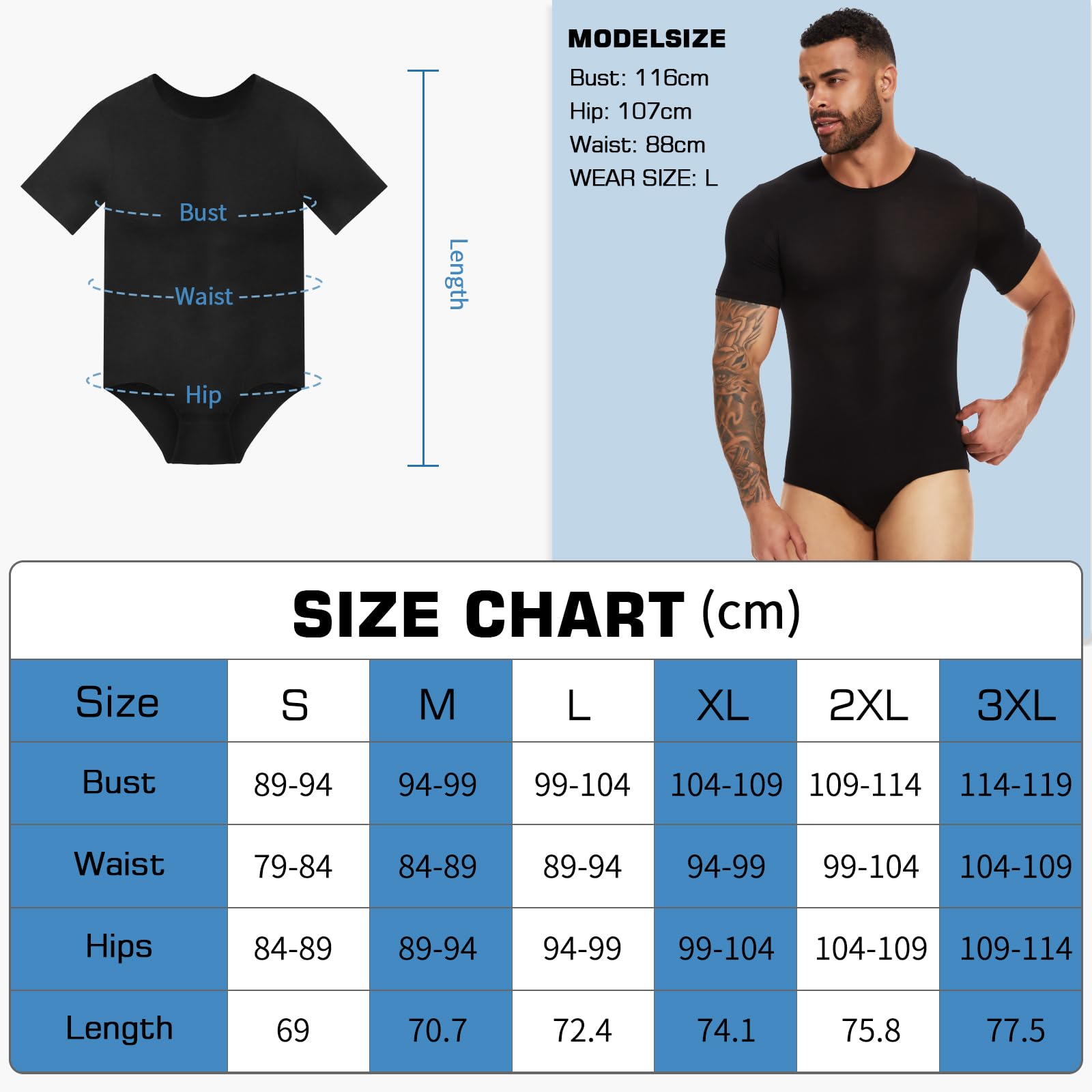SLIMBELLE ABDL Body à manches courtes pour homme, grenouillère, pyjama, body pour homme, t-shirt à manches courtes, une pièce