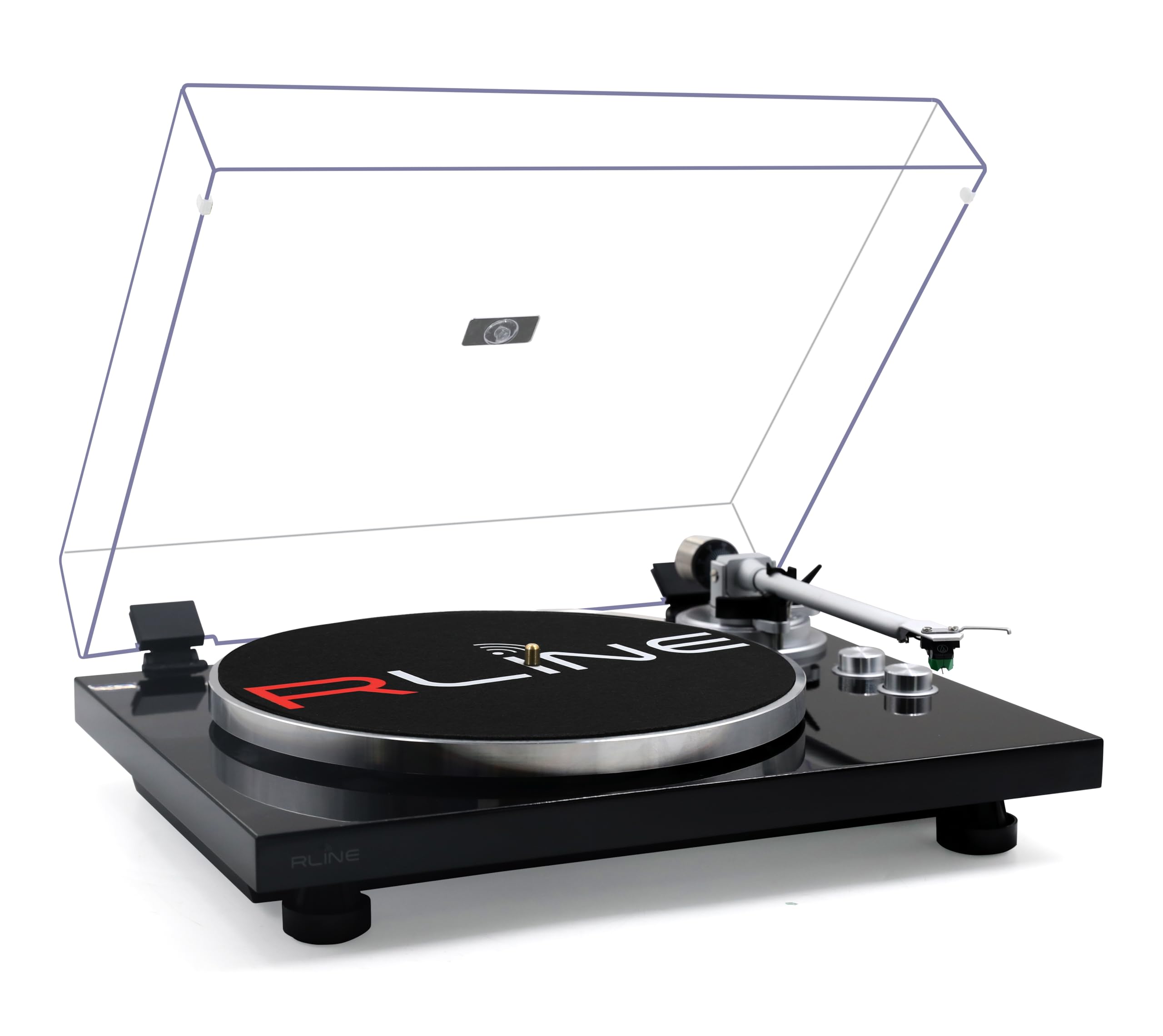 RLINE - Giradischi Vinili Bluetooth Nero Lucido, Lettore Vinili 33 e 45 Giri, Piatto 12" in Alluminio Pressofuso, Cartuccia Magnetica VM-95E, Pre-amplificatore Attivabile, Funzione Anti-Skating
