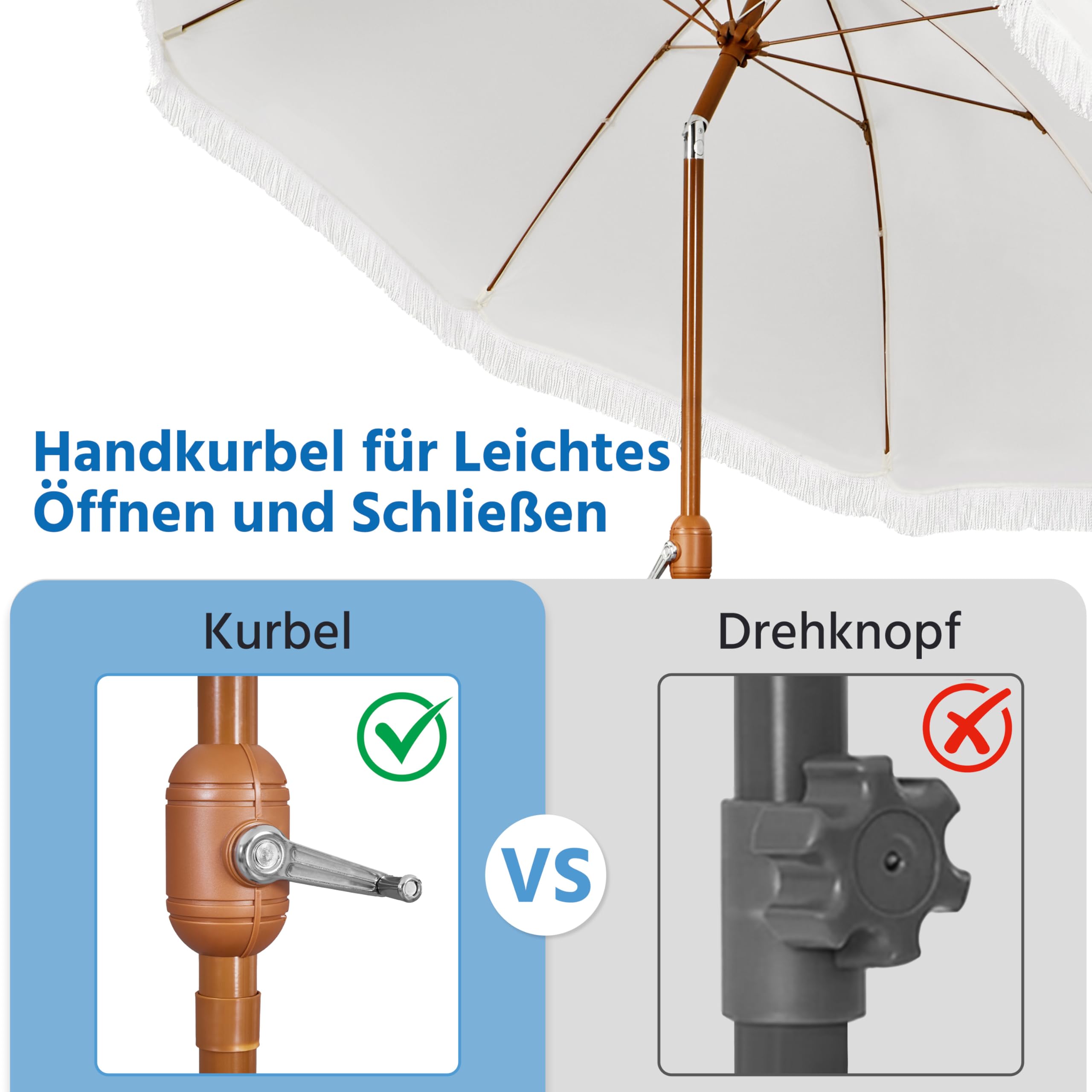 Yaheetech Gartenschirm mit Fransen, neigbar, Ø 235/275 cm, Sonnenschirm für den Außenbereich, rund, wasser-/UV-beständig, mit 8 Streben, Kurbel, Schutzhülle