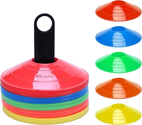 KEVENZ 50-Pack Soccer disc ConesMore Thicker More FlexibleMulti Color Cone for Agility Training Soccer Football Kids Field Marker