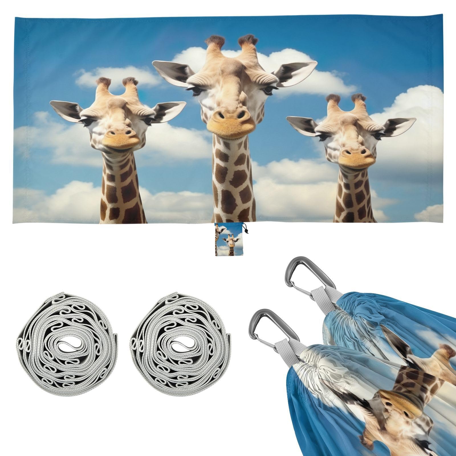 SDMKA Giraffe Heads Camping Hammock, 330 lbs with 2 Tree Straps, Carry Bag, Single Portable Hammock for Outdoor/Indoor, Hiking, Beach, Backpacking, Travel