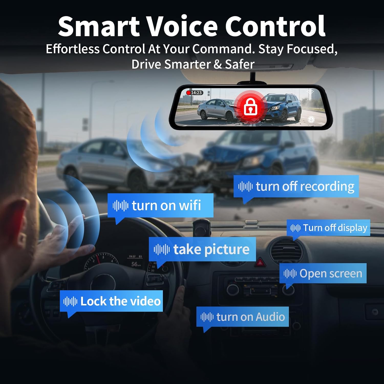 QOZ V969 Mirror Dash Camera 10-inch IPS touch screen display