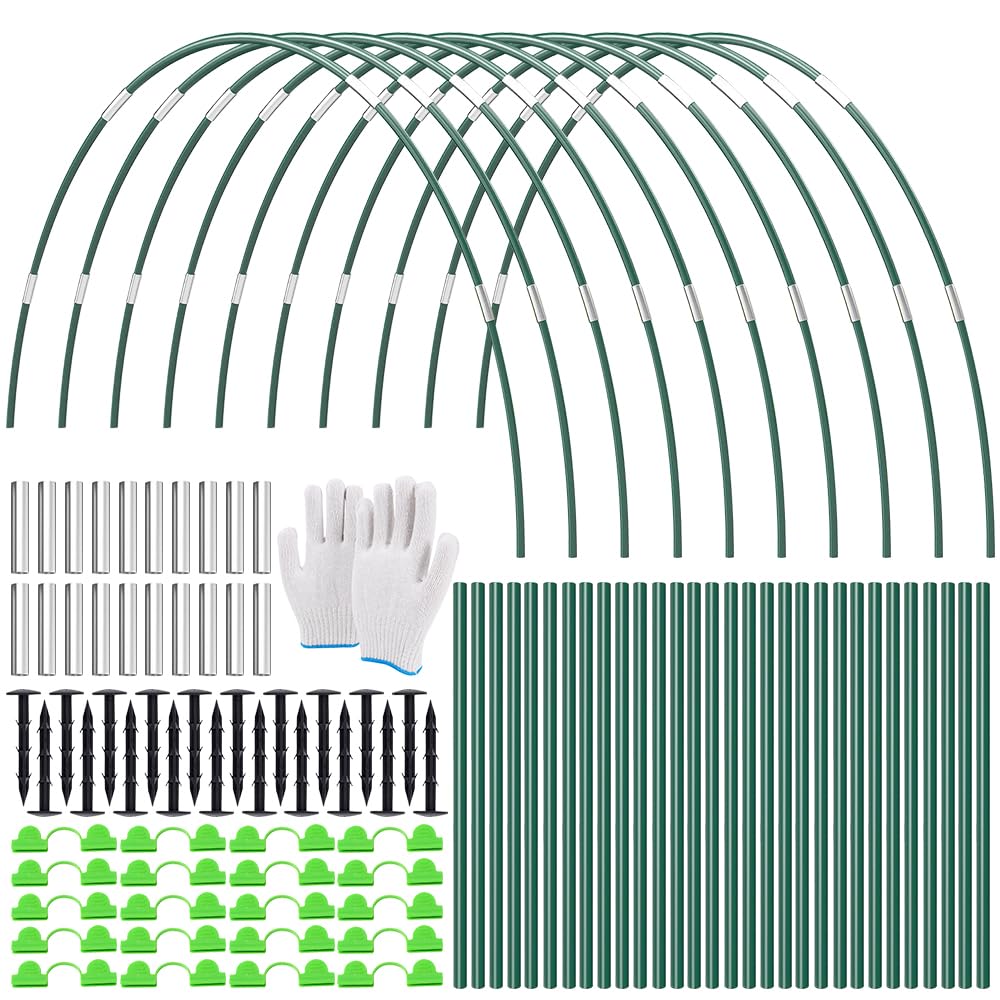 Arceau pour Serre Tunnel, 30 Pièces Arceau de Jardin avc Arceaux, Clous, Tubes de Connexion, Pinces et Gants, Arceaux de Serre pour Tunnels de Culture, Protection Potager Exterieur