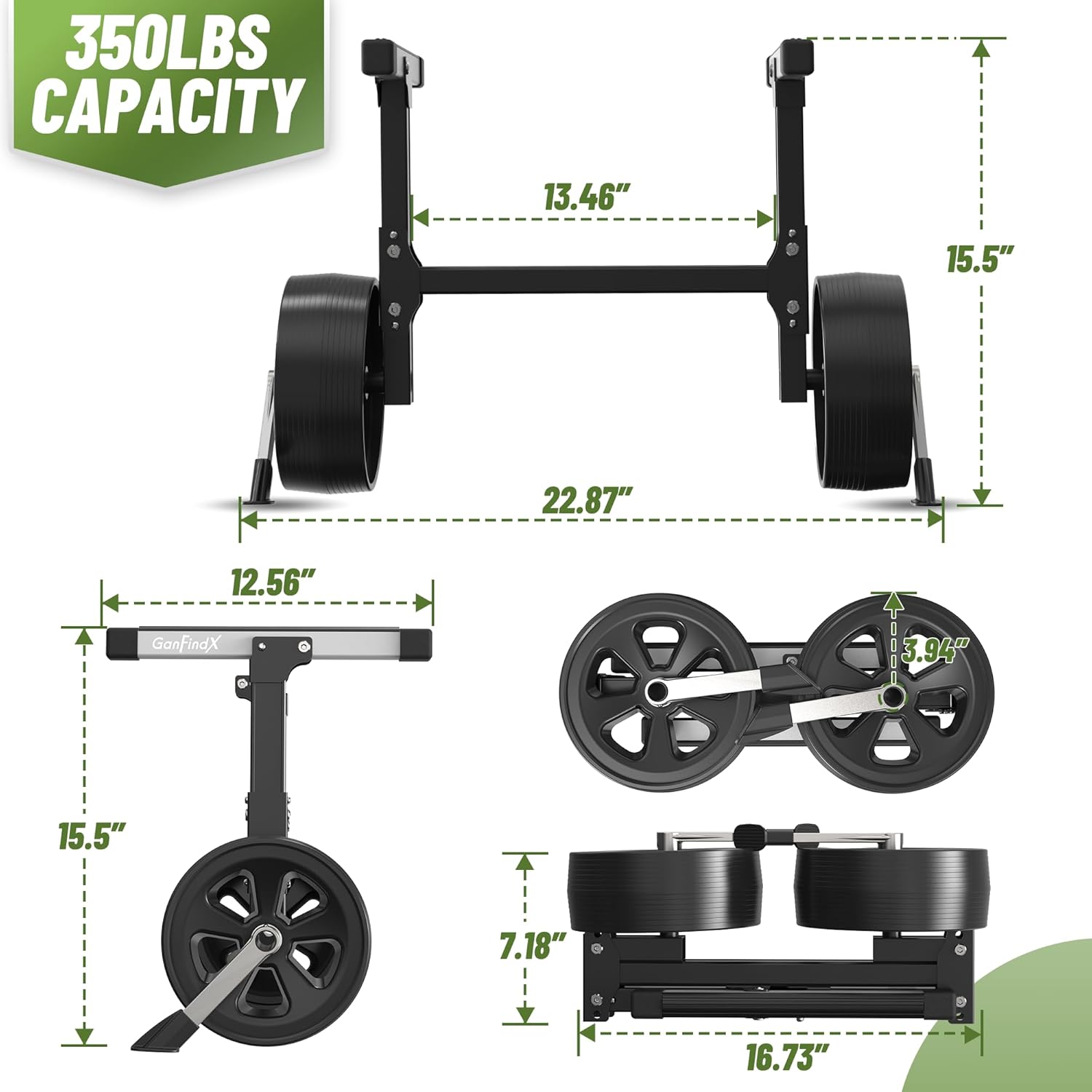GanFindX Kayak Cart Heavy-Duty Aluminum Foldable Kayak Canoe Trolley with Adjustable Elastic Straps | Portable Lightweight Kayak Cart Dolly