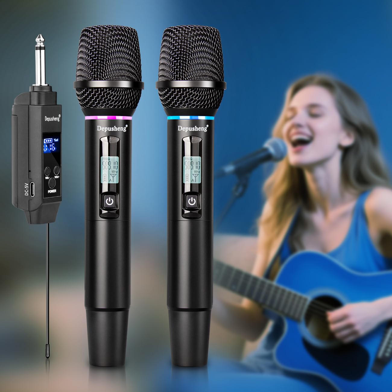 Depusheng Microfono wireless S2, microfono dinamico palmare, microfono per karaoke con ricevitore ricaricabile per feste di matrimonio, chiese e club (DPS-S2-2)