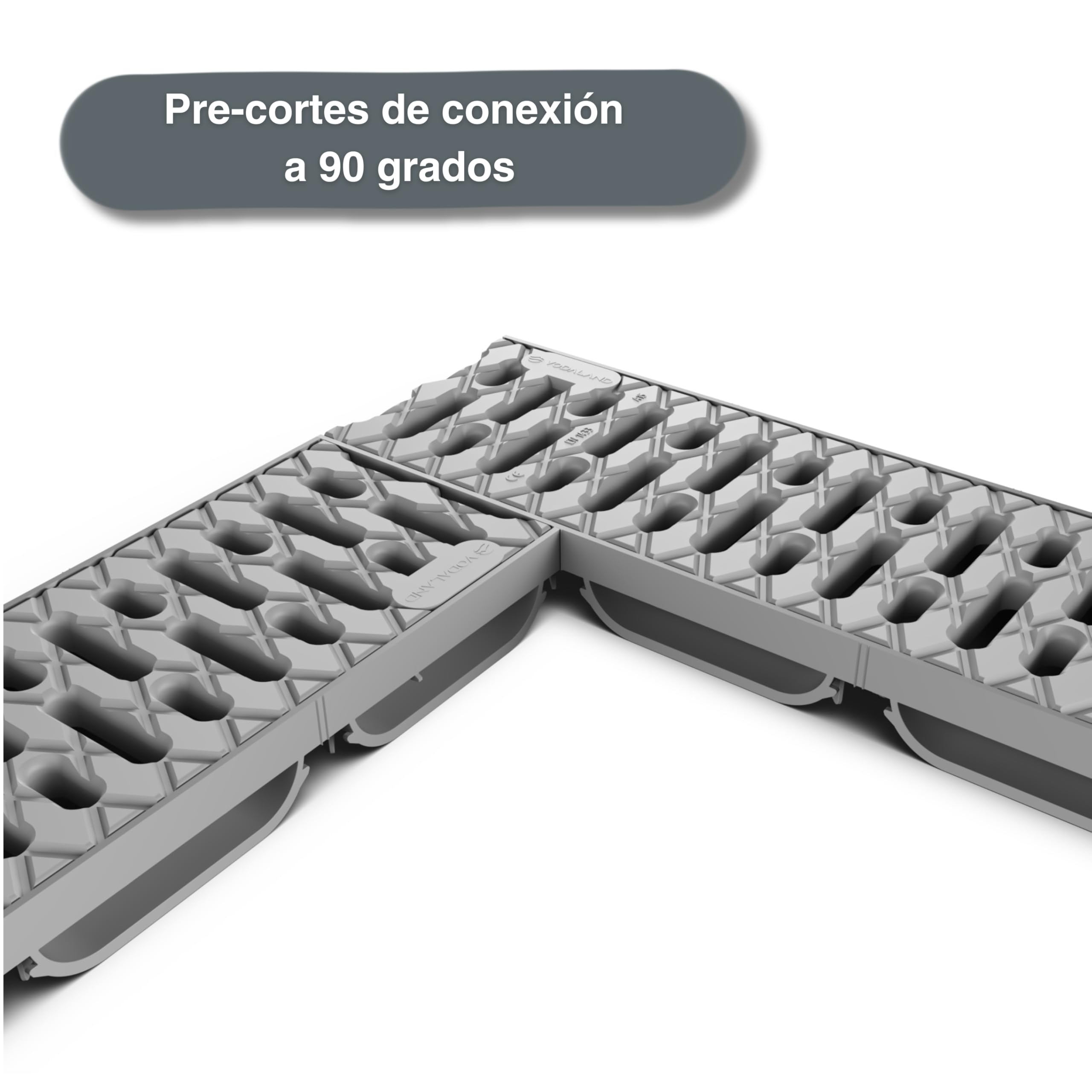 VODALAND EASY LOW – Canaleta de Drenaje con Rejilla de Plástico Gris | Perfil Bajo 40 mm | Clase A15 (hasta 1.500 kg) | Drenaje Discreto en Terrazas, Patios y Espacios Exteriores - Kit de 3 metros