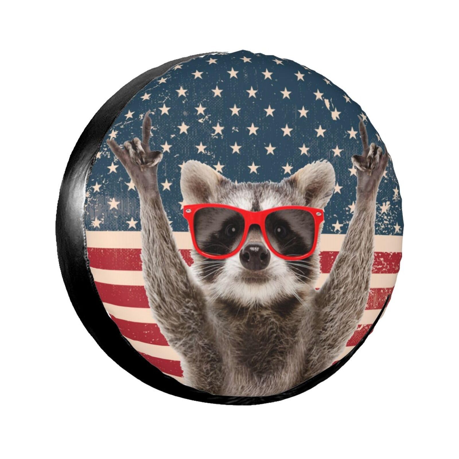 Vintage American Raccoon Spare Tire Cover for Rv Trailer Camper Truck SUV - Cute Raccoon Animal Wheel Protectors Cover Waterproof Fabric for Travel Camping Outdoor,Universal Fit,17 inch