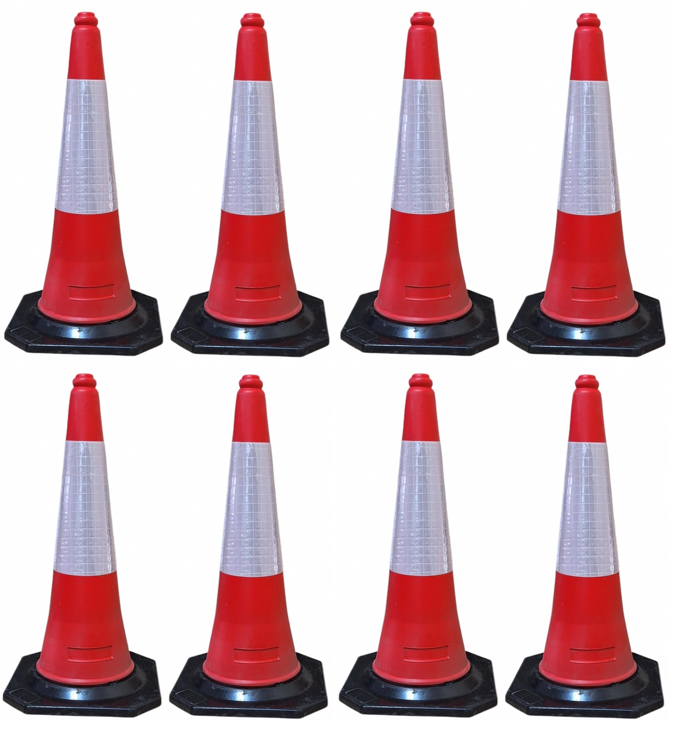 FERRETELIX® 8 Cônes de Signalisation Base Caoutchouc 75 cm Réfléchissants