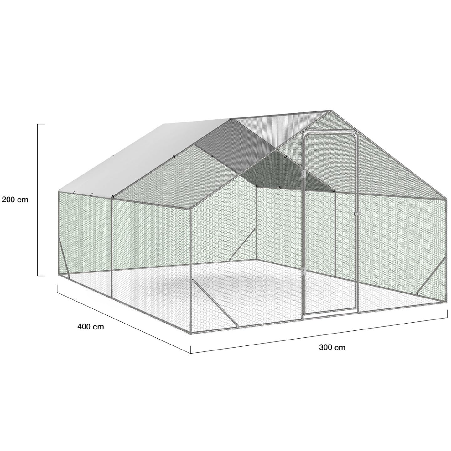IDMarket - Enclos poulailler 12 m² Parc grillagé 4x3 M Acier galvanisé - Avec filet de toit