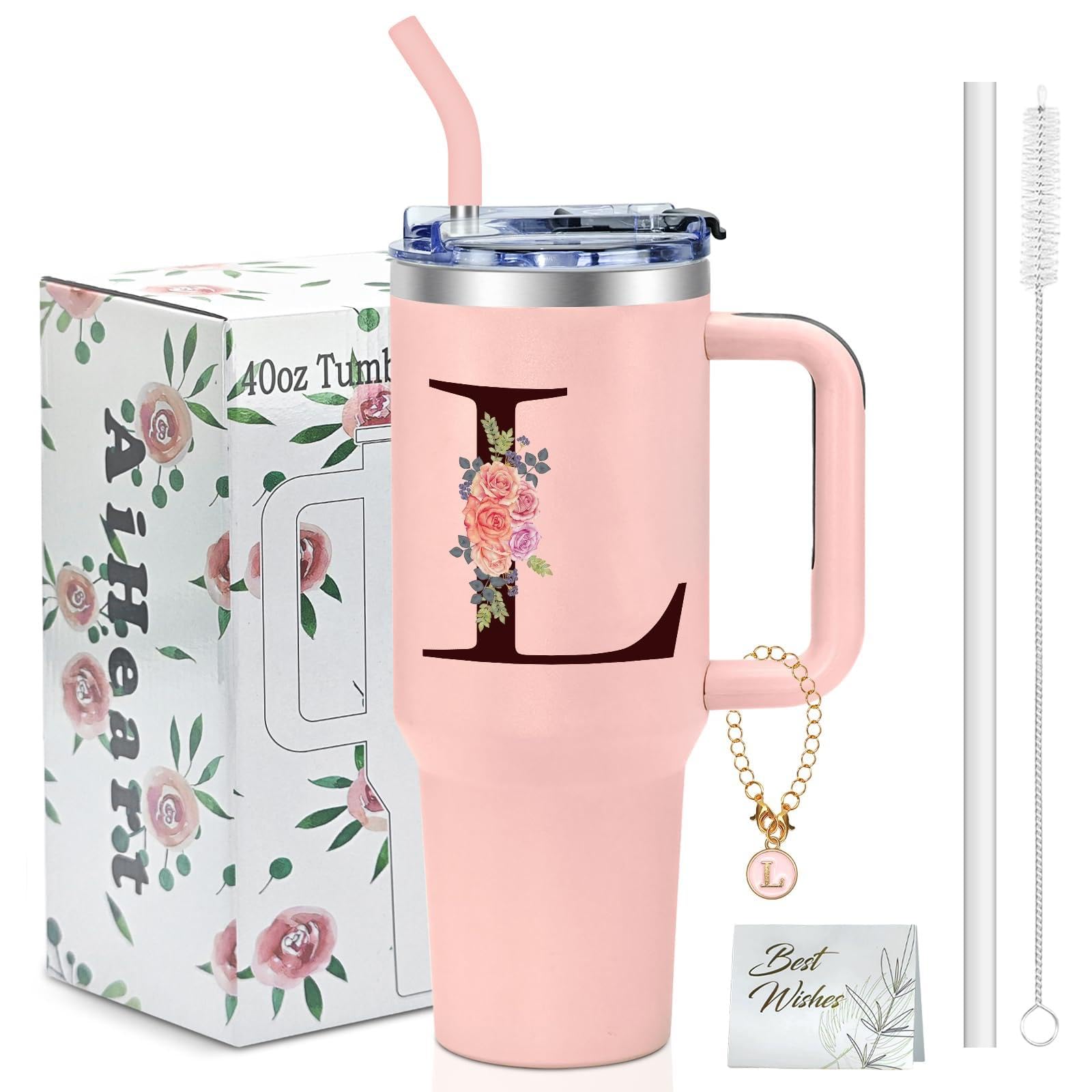 AiHeart Personalized Gifts for Women,Monogrammed Gifts for Women,Personalized 40oz Tumbler with Handle,Birthday Gift for Sister,Custom Tumbler for Mom,Grandma,Aunt,Wife,Boss-L