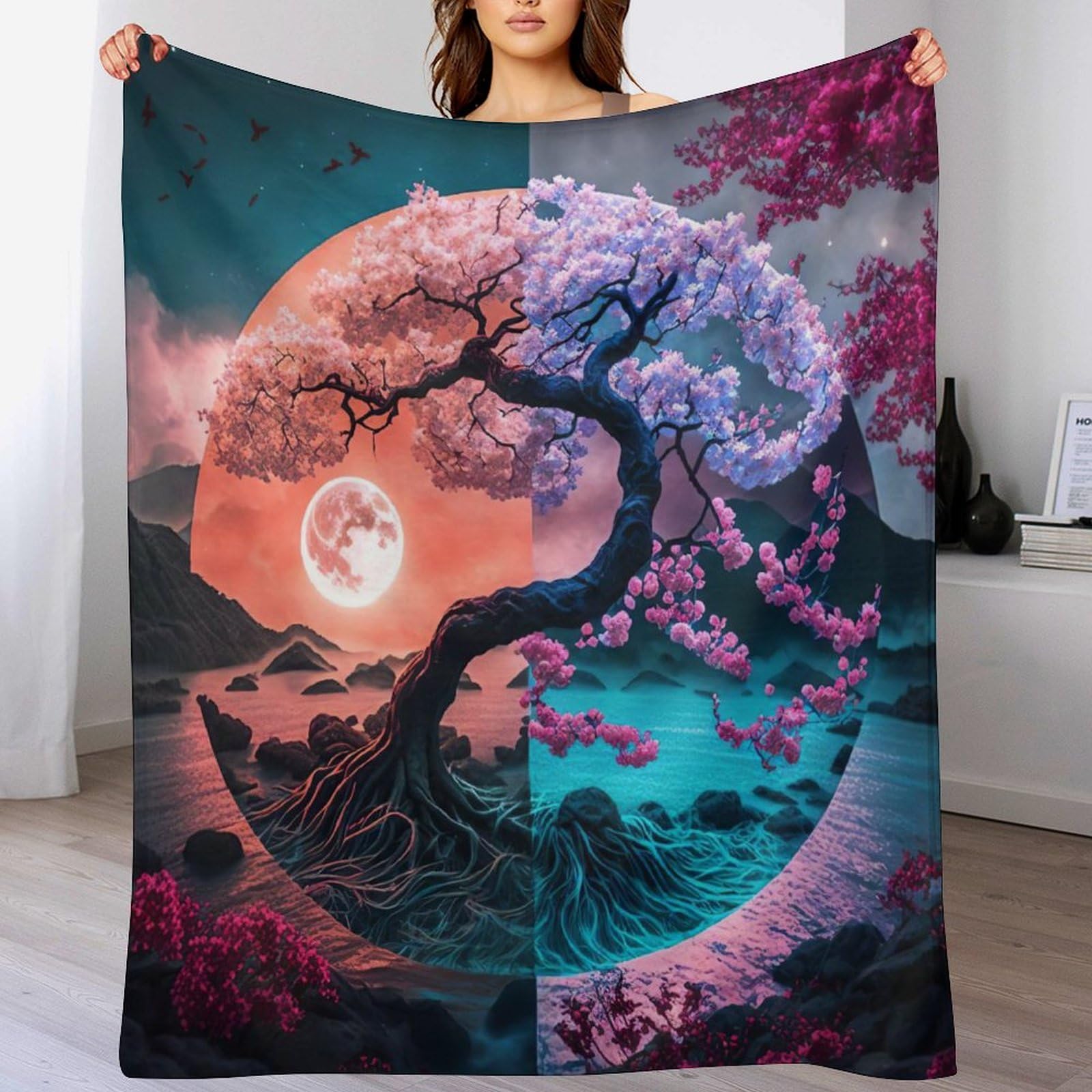 Couverture en polaire flannel légère et chaude Cerise Tree toutes saisons