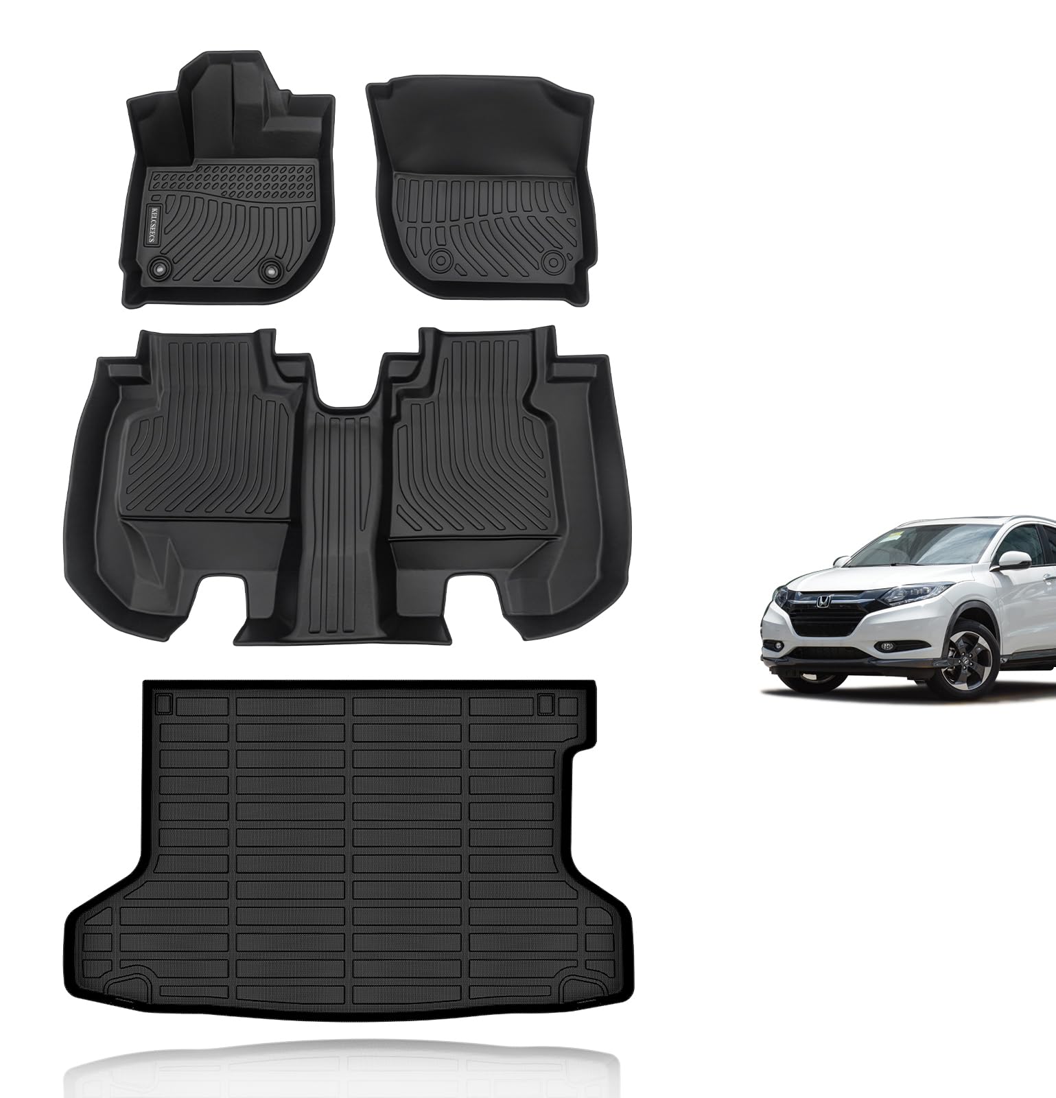 KELCSEECS All Weather Floor Mats & Cargo Liner Full Set Custom for 2016 2017 2018 2019 2020 2021 2022 Honda HR-V(FWD Model) Car Mats Cargo Mat Floor Liners Trunk Mat Honda HRV Trunk Liner Accessories