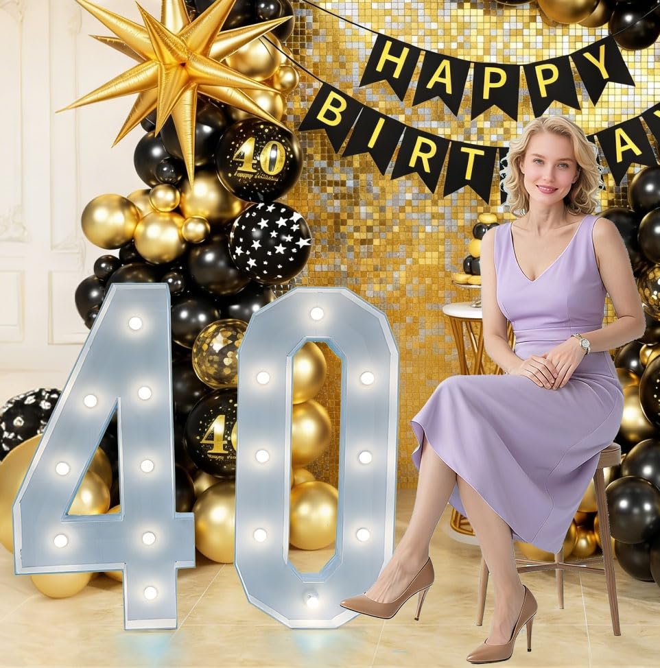 Updated 3.3FT Marquee Light Up Numbers 40,reassemblable Giant Large Frame Mosaic Numbers for 50th Birthday Decorations, Birthday Party DIY Anniversary décor (Number-40)