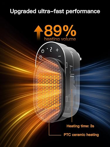 Miniatura 8 de Calentador de espacio de salida de pared, calentador eléctrico de 450 W con termostato ajustable y temporizador de 12 horas y pantalla LED,