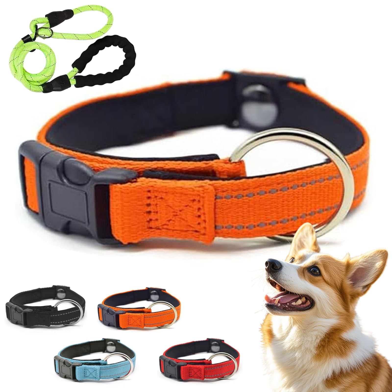 Pawliberation Magnetic Dog Collar, Pawliberation Dog Collar, Double-Layer Fabric with Breathable and Reflective Design, Magnetic Safety Reflective Dog Collar for Small Medium Large Dogs (Orange)
