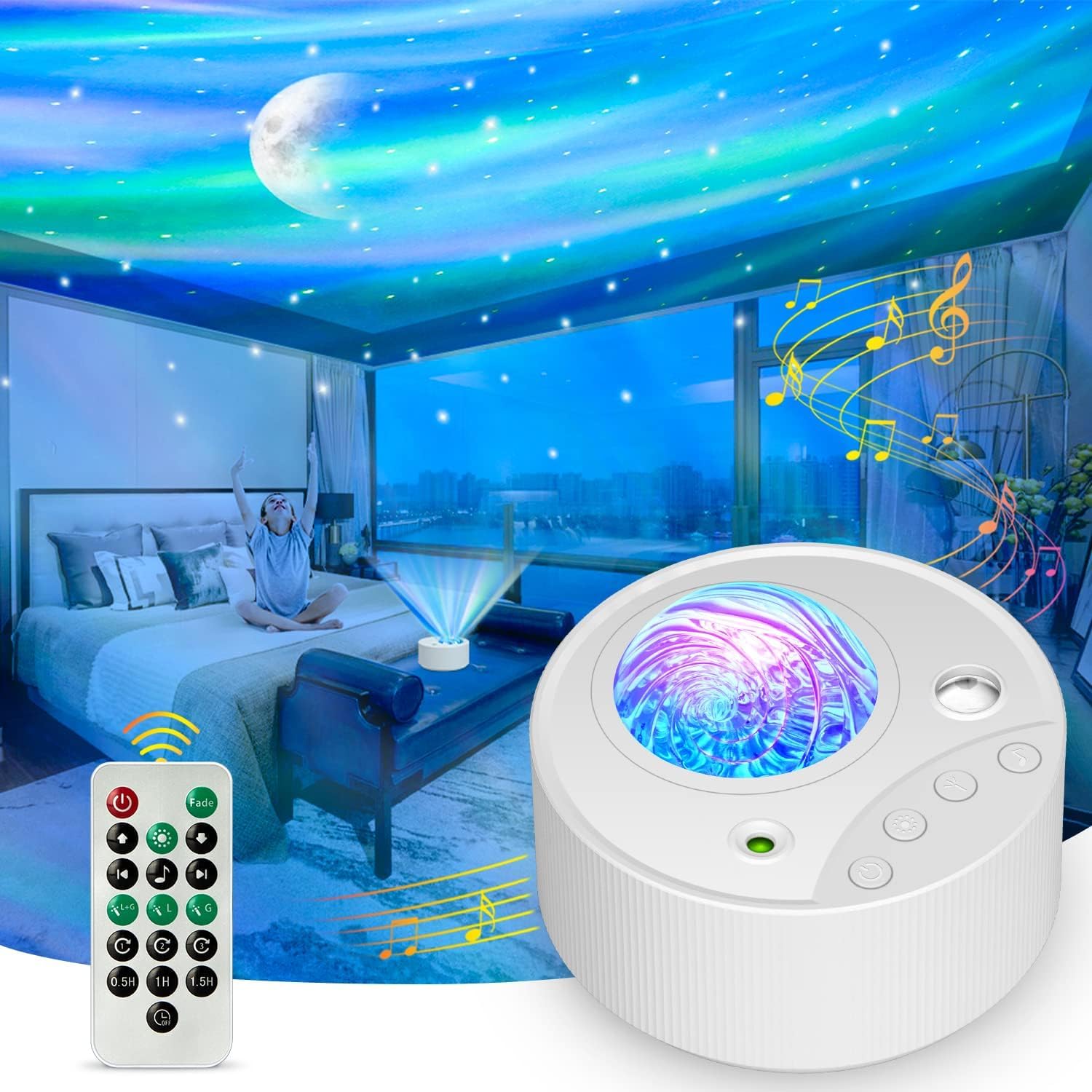 AzoneeLED Star Projector Night Light, 3 in 1 Aurora Galaxy Projector Sensory Lights, for Bedroom with White Noise Timer Remote Control for Kids Adults Gifts Party Room Decor