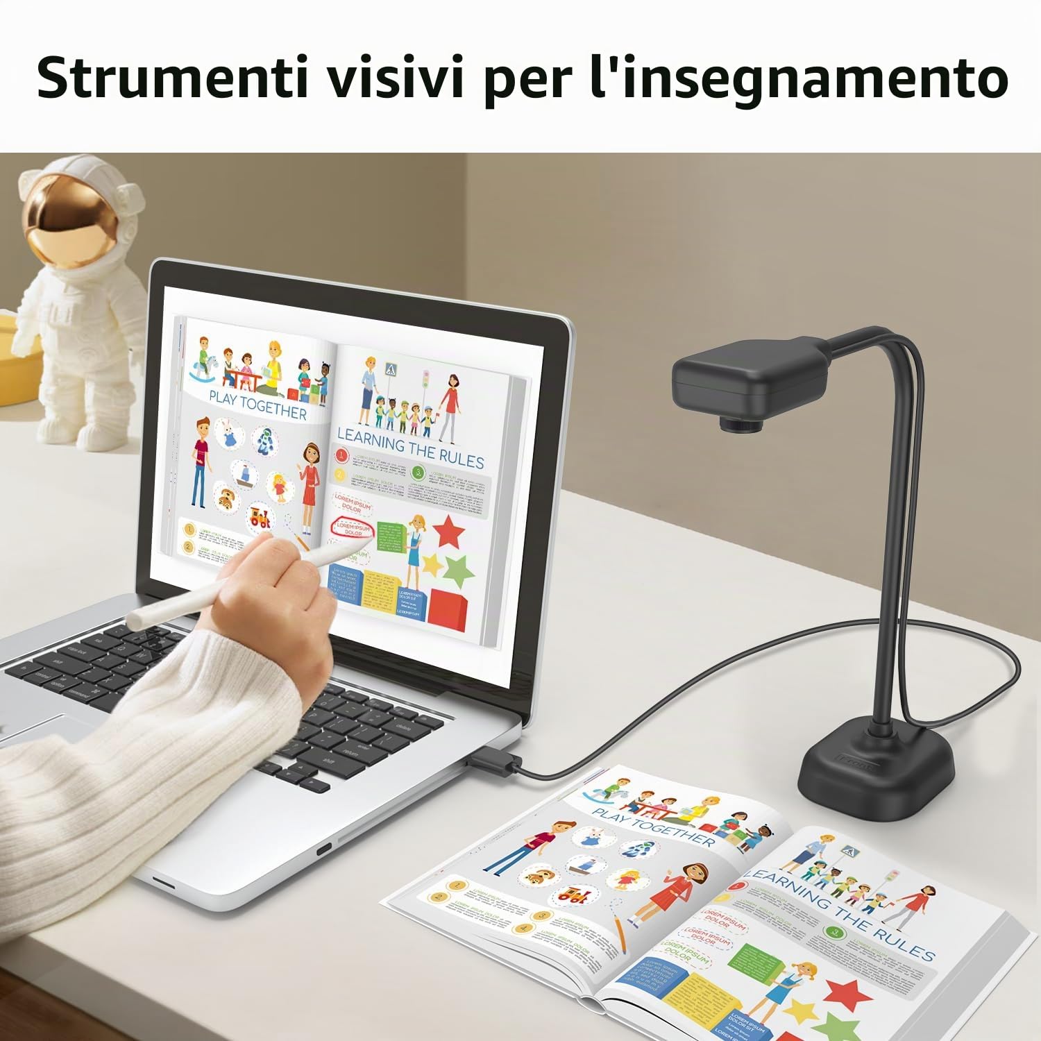 Gawerta Telecamera USB per Insegnanti e Classe, Webcam PC per Mac OS, Windows, Chromebook, per Demo Live, Conferenze Web, Apprendimento a Distanza, Insegnamento Remoto