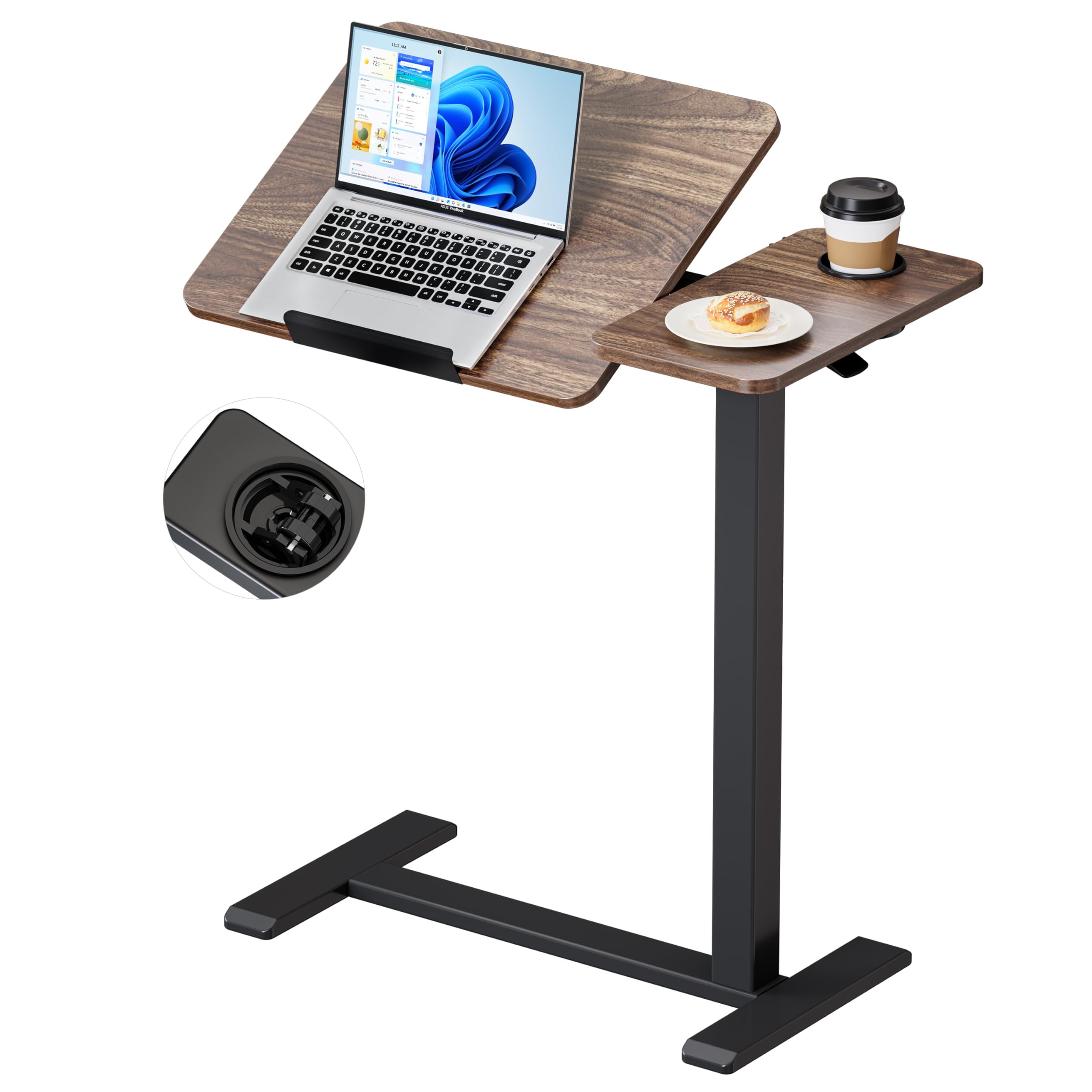 BZIUM Overbed Bedside Table with Hidden Wheels, Adjustable Medical Tilt Top Hospital Bed Table Over The Bed, Rolling Desk Mobile Standing Desk (31.5x15.8, Walnut)