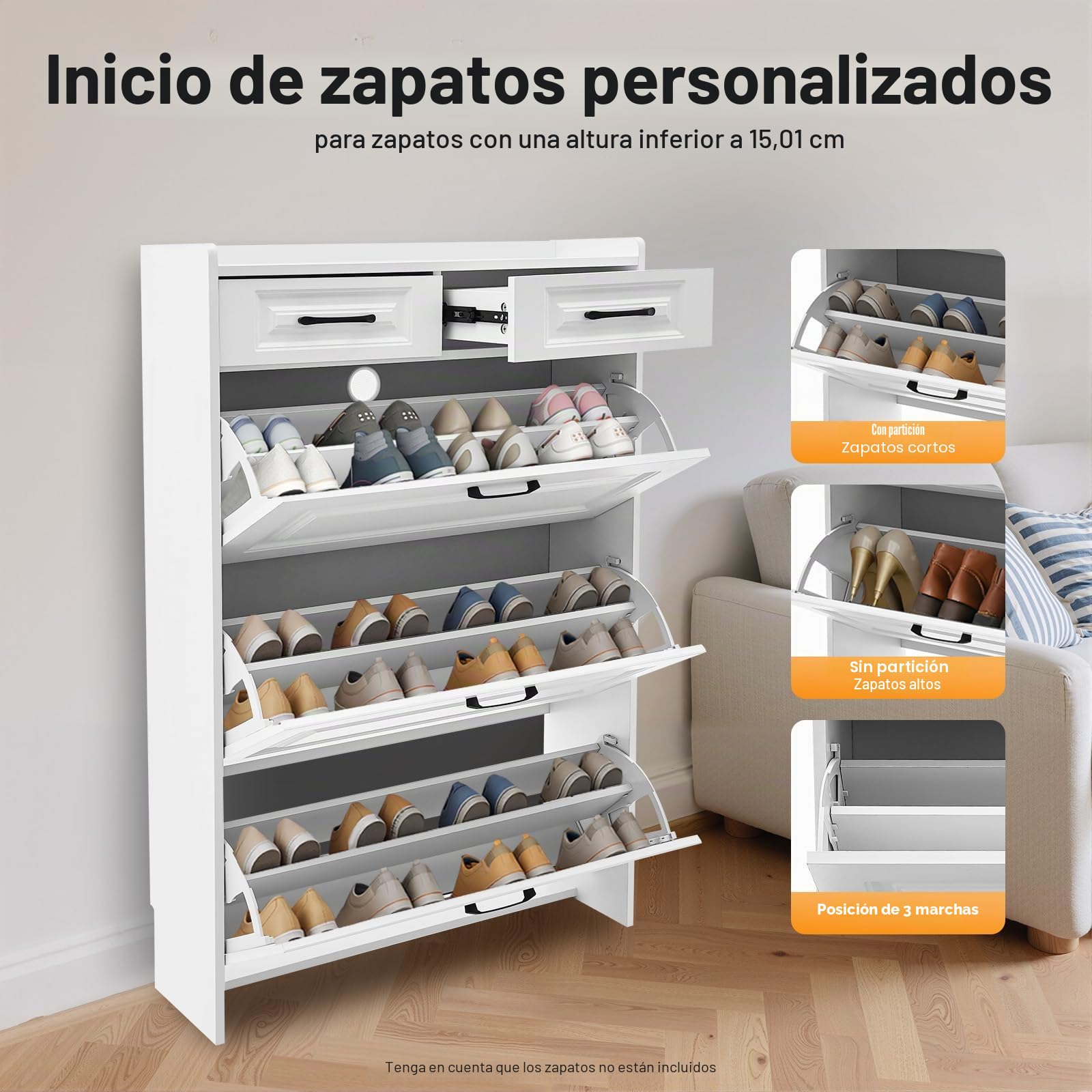 Zapatero organizador con 2 solapas, 80 x 24 x 120 cm, color blanco