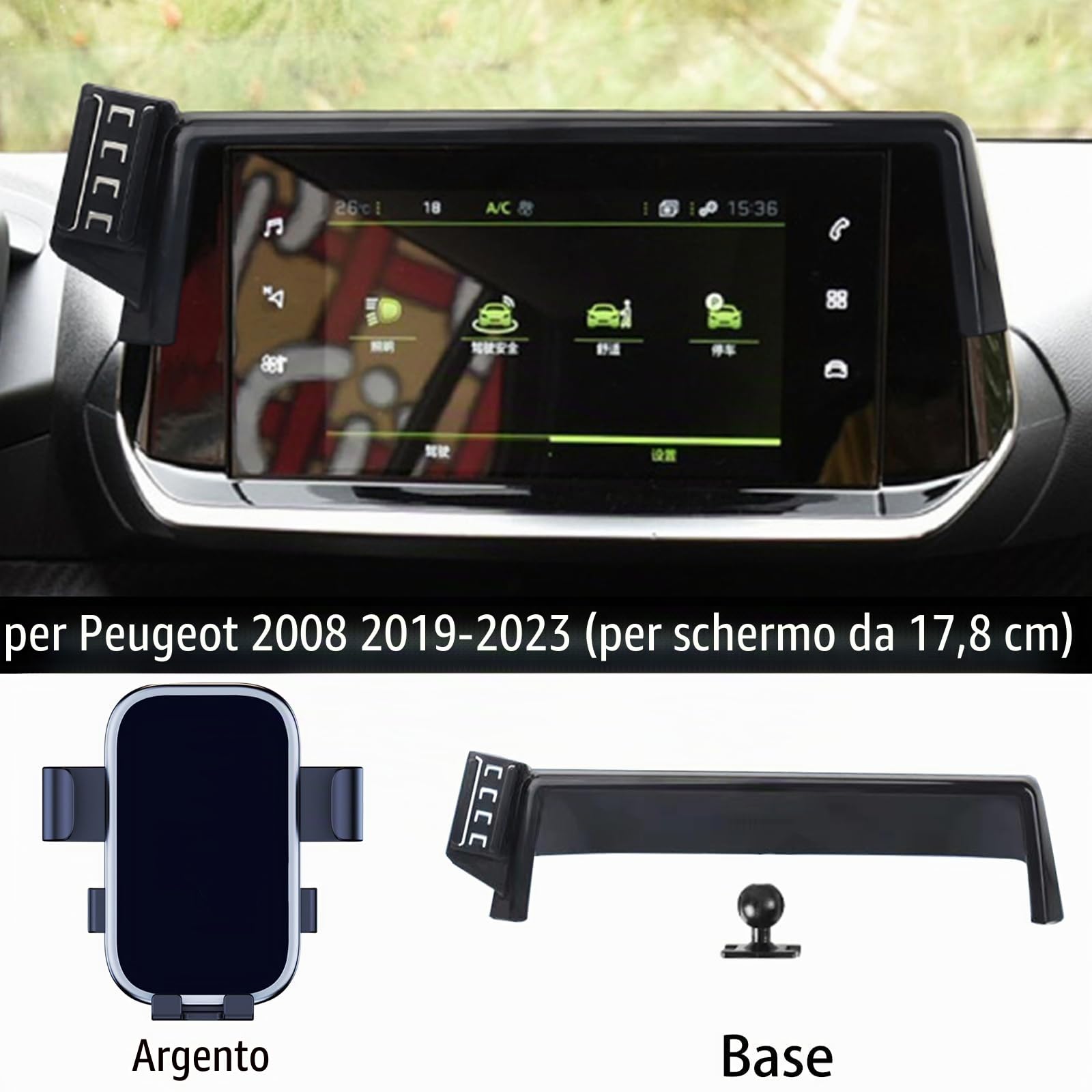 Supporto per telefono da auto adatto per Peugeot 2008 2019-2023, staffa di navigazione schermo per bocchetta dell'aria, rotazione a 360°, supporto per telefono cellulare a gravità per smartphone,