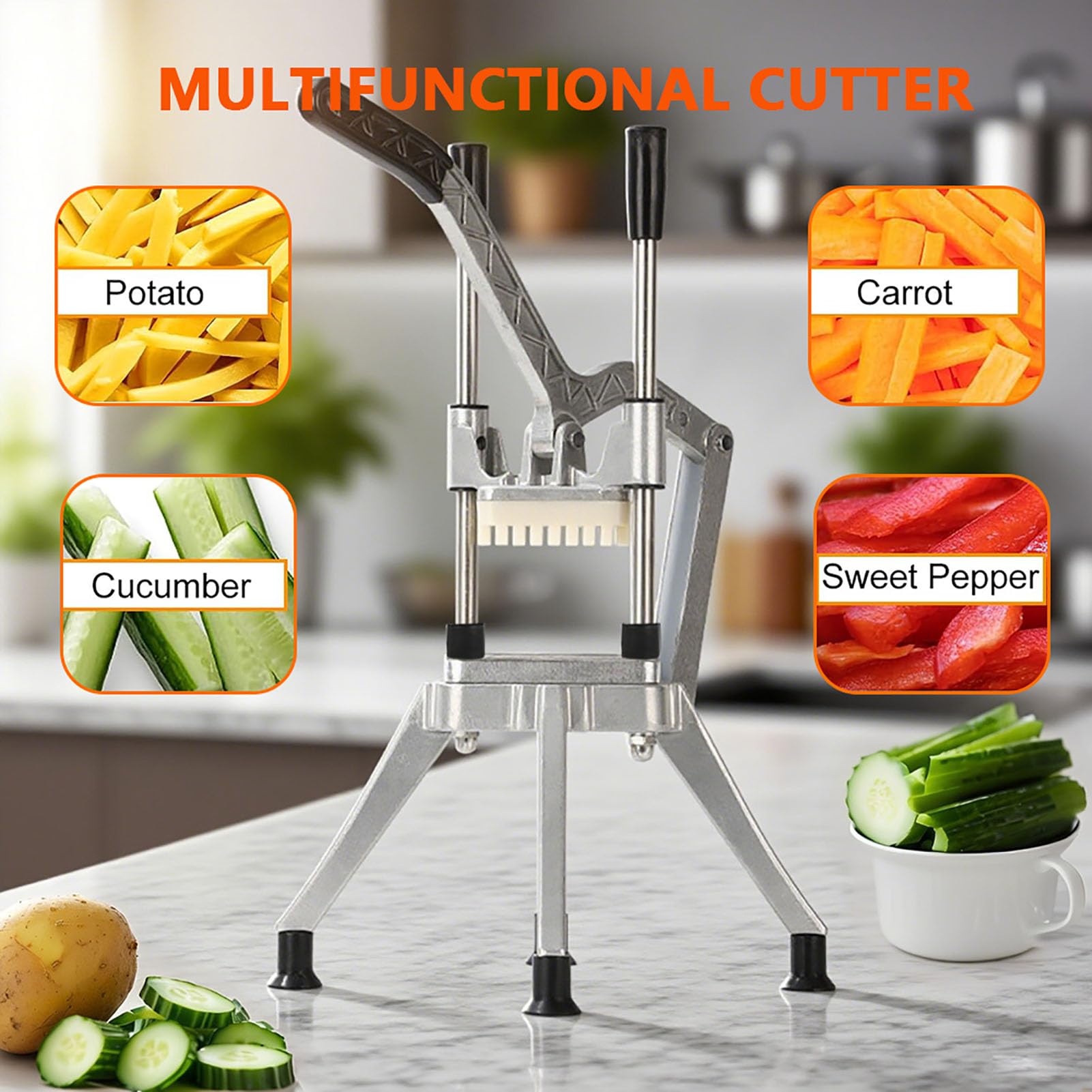 Cortador de Patatas Fritas Manual Profesional, 3 Cuchillas Reemplazables, Cortapatatas de Acero Inoxidable para Patata, Zanahoria, Pepino, Picador de Cocina Cocina Hogar y Negocio