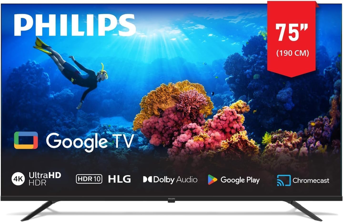 Philips 75 Inch 4K Smart Google TV 7100 Series 75PUT7129/56, Dolby Vision+ HDR 10,Google Voice Assistant, Youtube, Netflix, Shahid,2024 Model,1 Year Warranty