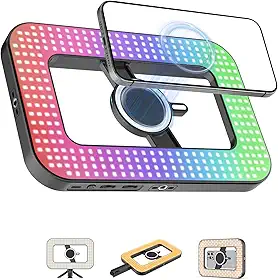 Anel de luz magnética dupla face com mini tripé, luz de selfie RGB recarregável 448 LED 6000 mAh para iPhone, estabilizador portátil com luz para Magsafe/telefones/gravação de vídeo/maquiagem/fotos