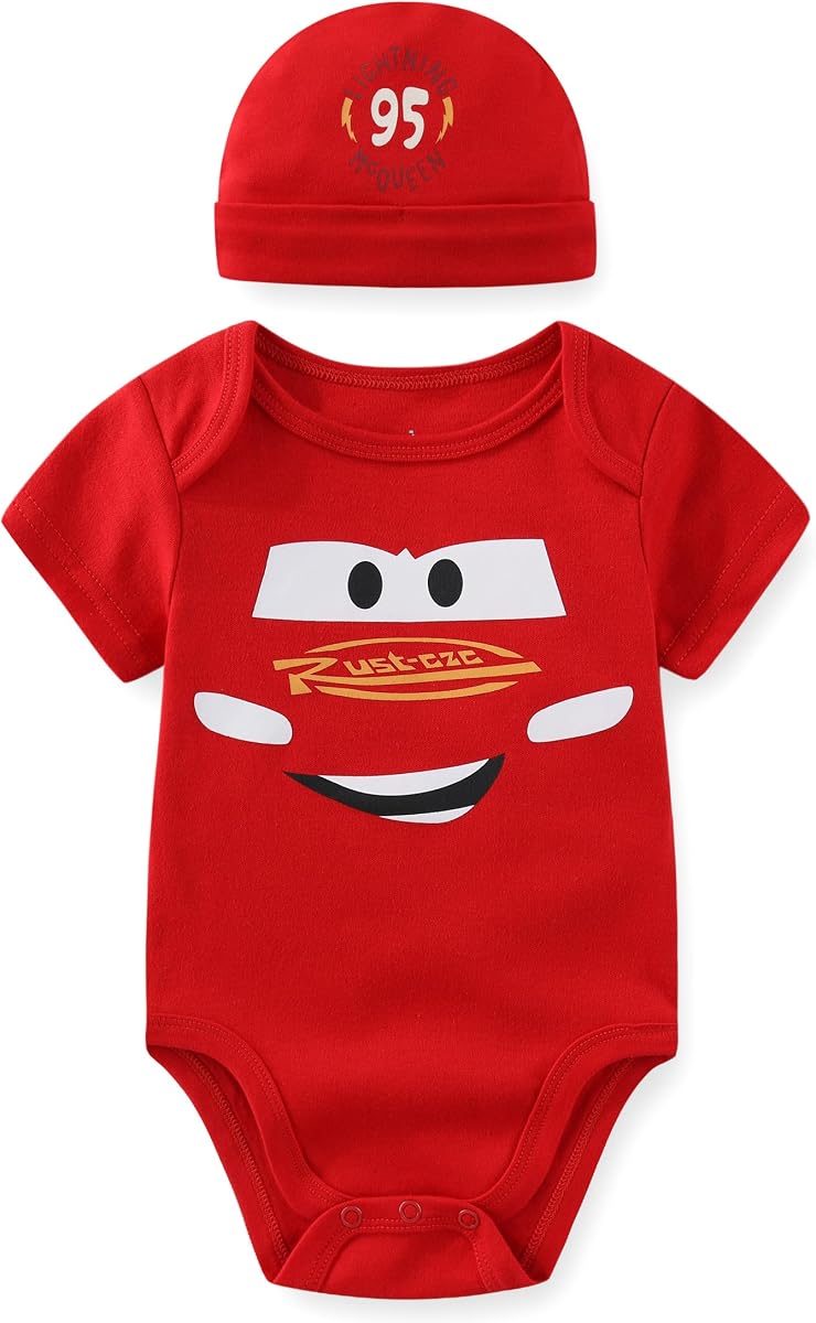 Disney Cars Lightning McQueen Body para bebé con gorro, juego de 2 piezas para recién nacido y bebé