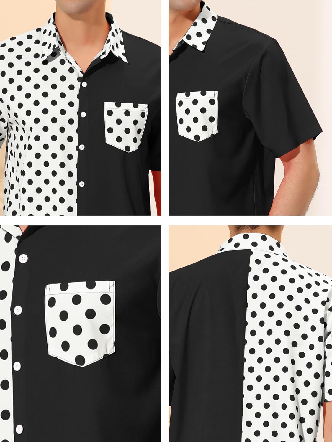Lars Amadeus Men's Summer Polka Dots Short Sleeves Button Down Patchwork Beach Shirt - Image 6