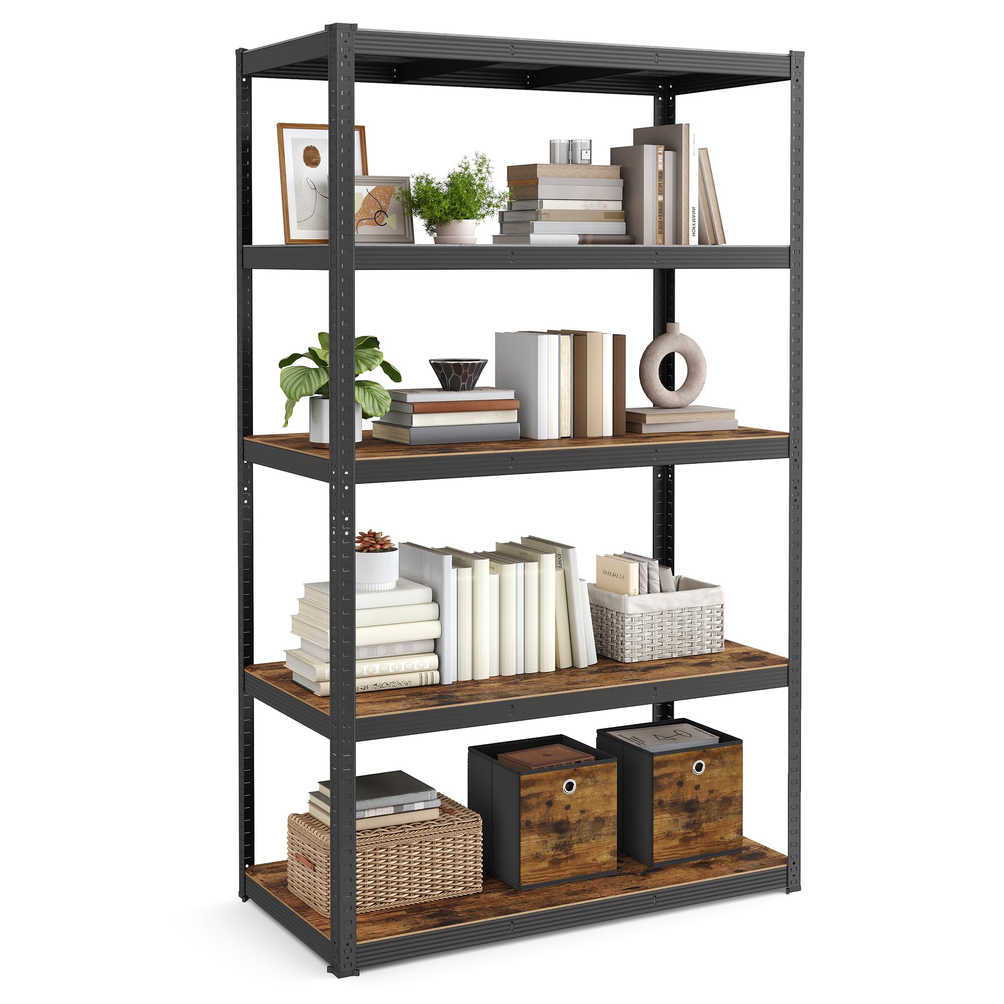 SONGMICS Shelving Unit, 60 x 120 x 200 cm, 750 kg Load Capacity (150 kg per Shelf), Industrial, Adjustable Storage Shelves, for Living Room, Kitchen, Garage, Black and Rustic Brown GLR060B11 โ image 1