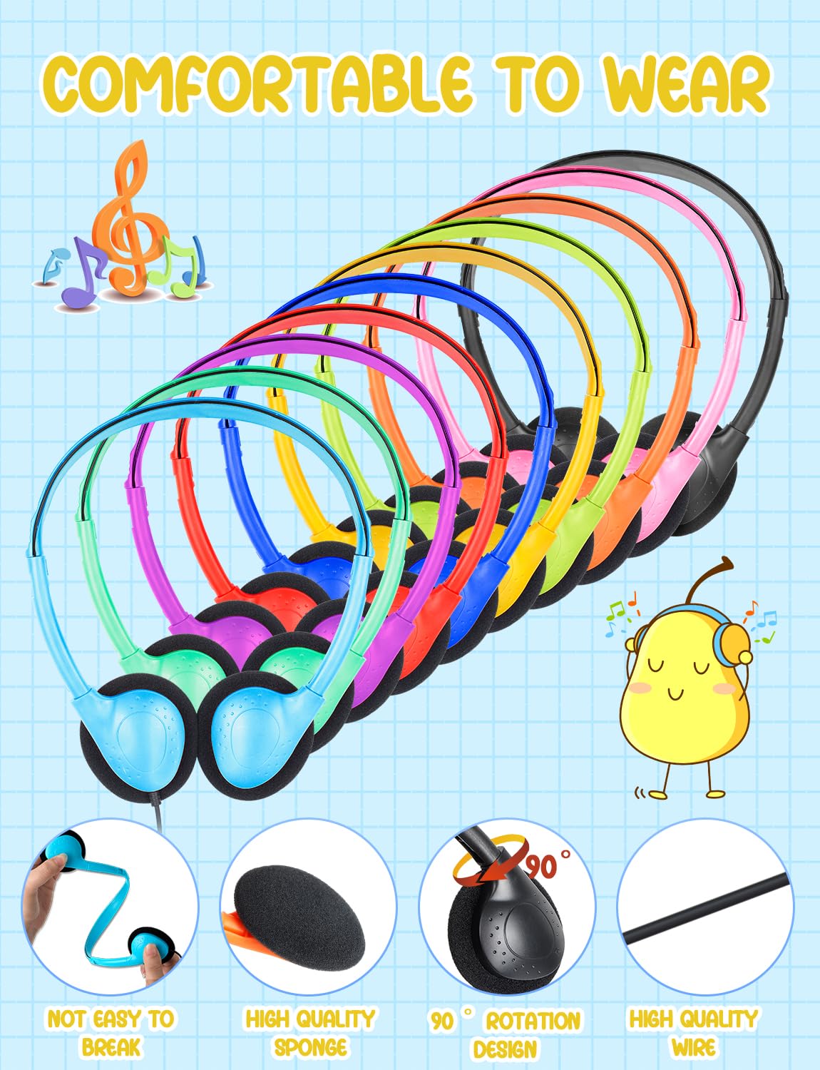 100 Pack Classroom Headphones for Students School Wholesale - Dettaglio