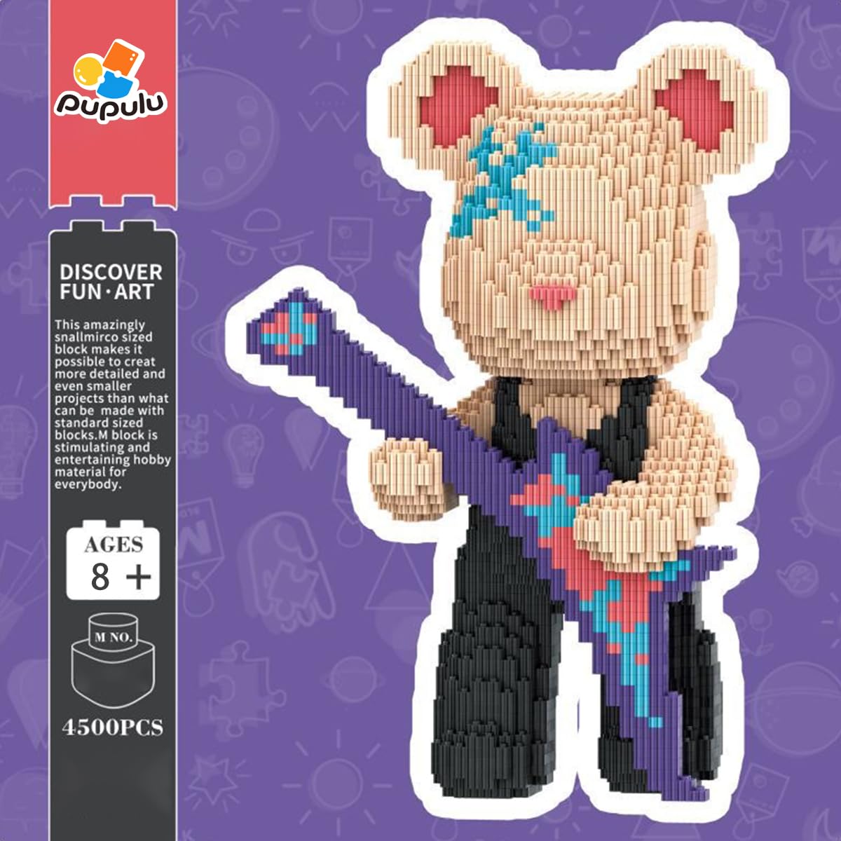 PUPULU TK Teddy Bear Micro Building Blocks Set(12.6 inches) Music Bear Building Brick Gift for Adult, Brown, Red, Blue - Image 4