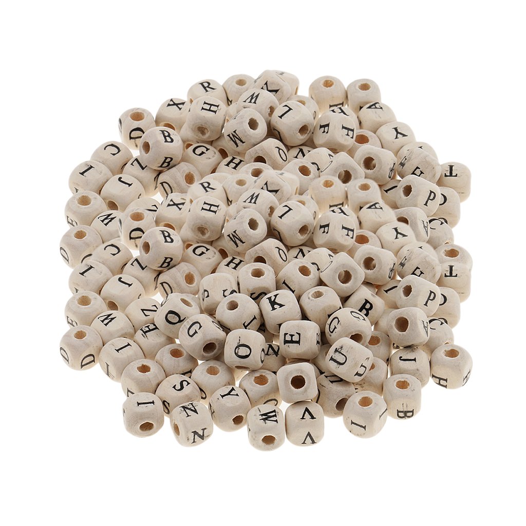 SNAPPSY 200 Pieces Wooden Alphabet Letters Cube Beads Jewelry Making 10mm White-image-29