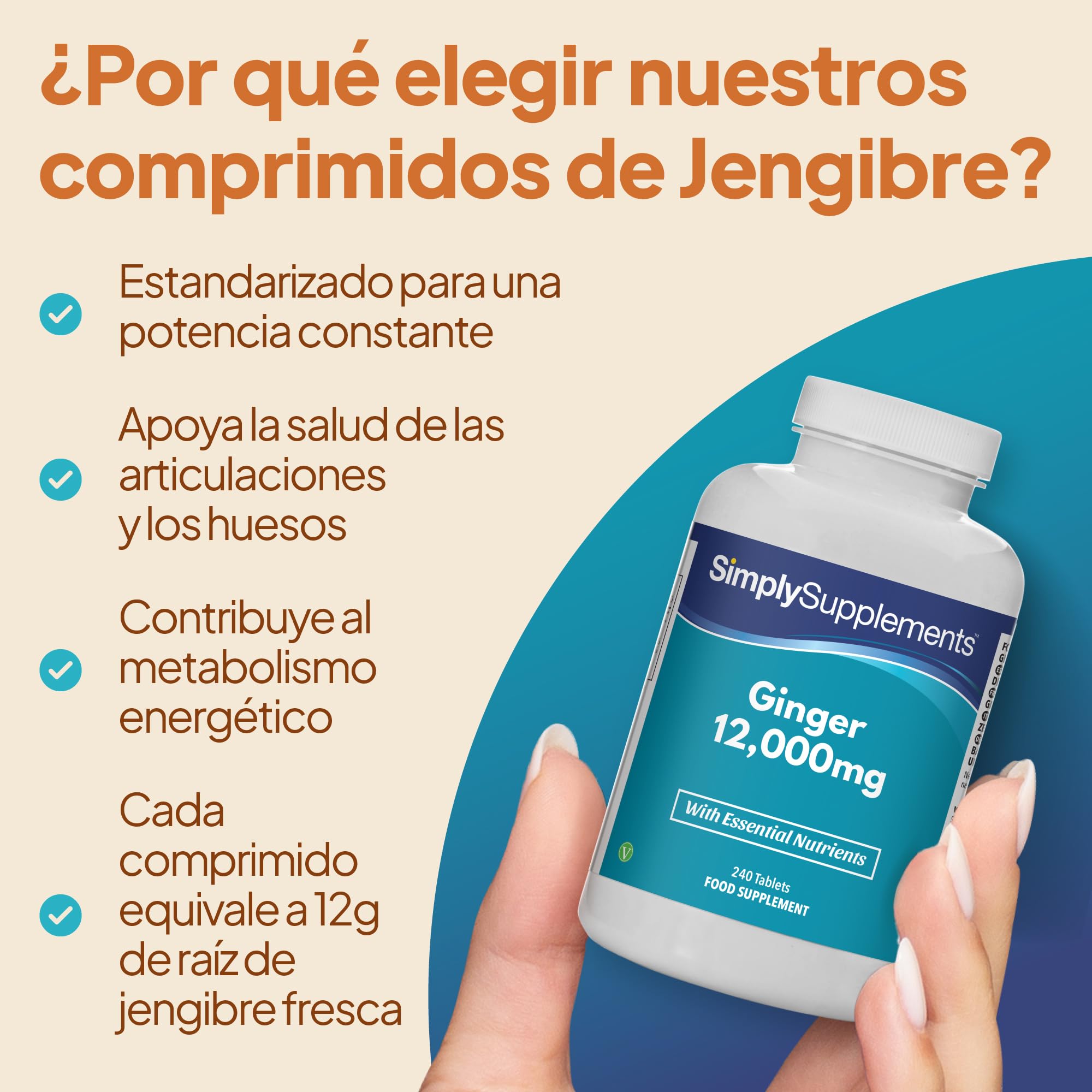 Comprimidos de jengibre | Ayuda a las articulaciones, huesos y energía | Con calcio y manganeso añadidos | 240 comprimidos de alta potencia = 4 meses de suministro | Ayuda articular y digestiva