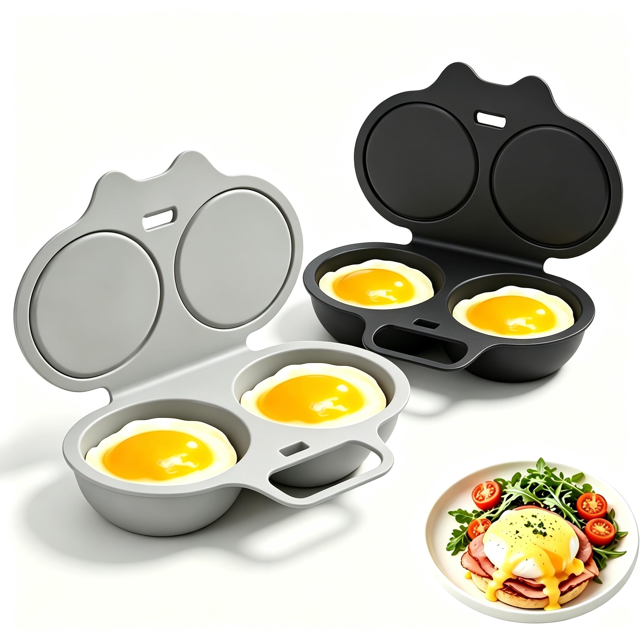 2PCS Microwave Egg Poacher For 2 Eggs With Lid Handle,