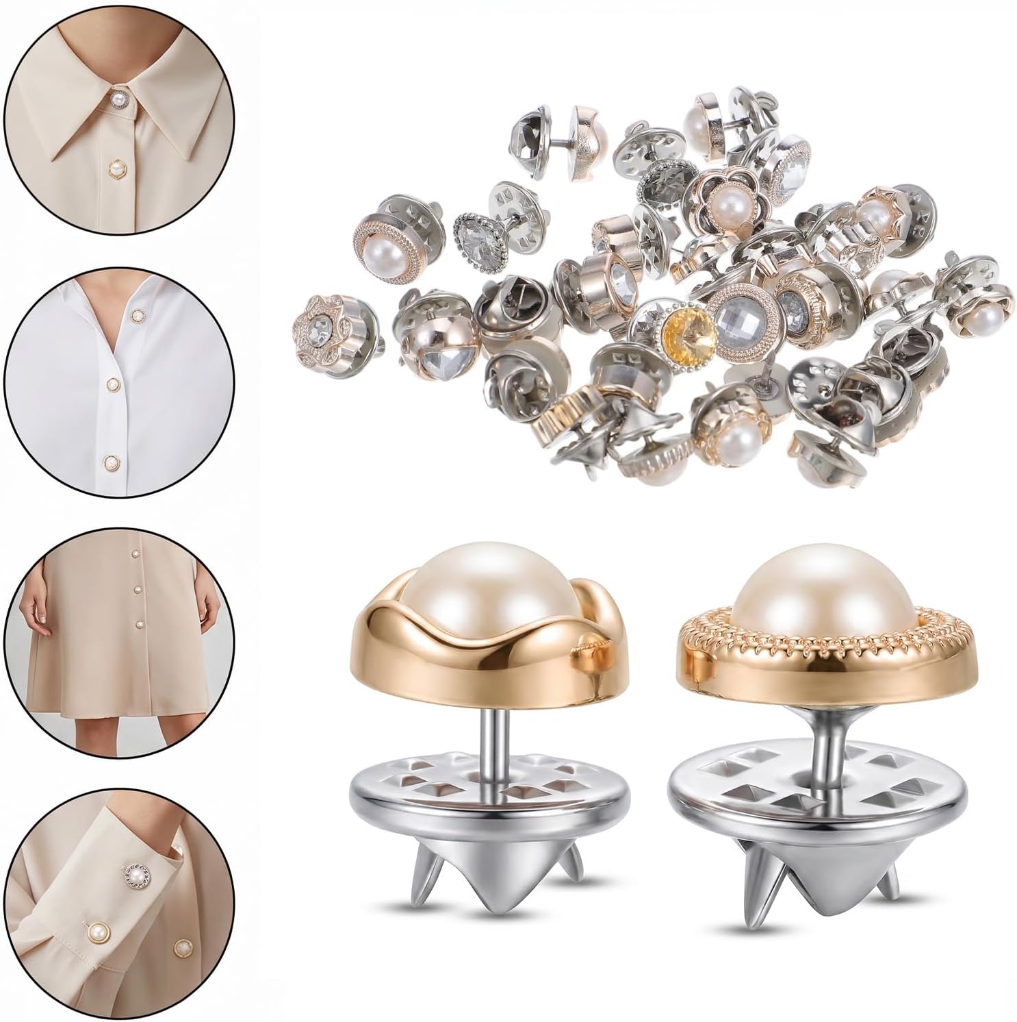 30PCS Pearl Brooch Buttons Women's Modesty Pins Cover Up Lapel Pins