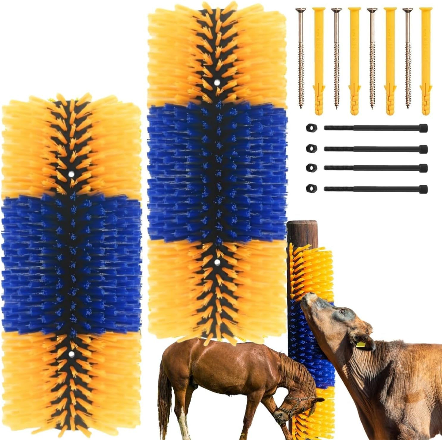 - Livestock Scratching Brush,Goat Scratching Post for Self-Grooming,Durable Goat Scratcher with 8 Screws,Itch Relief Cow Scartcher for Livestocks,Protecting Fences,2pcs