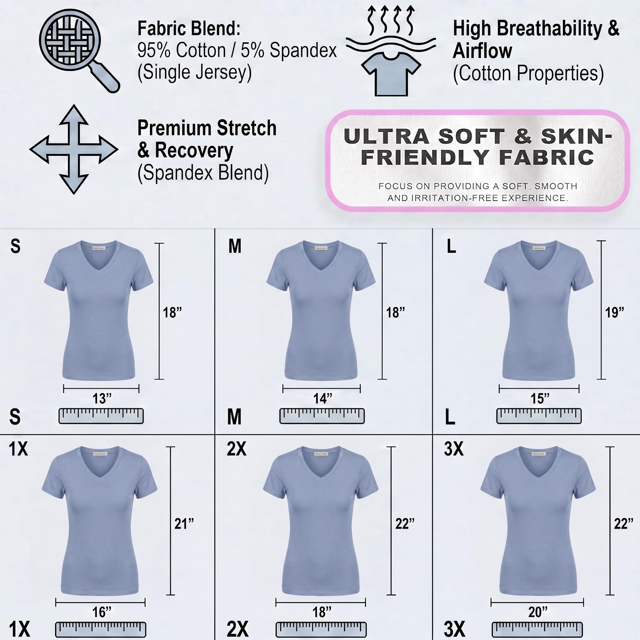 Emmalise T-shirt à manches courtes et col en V pour femme