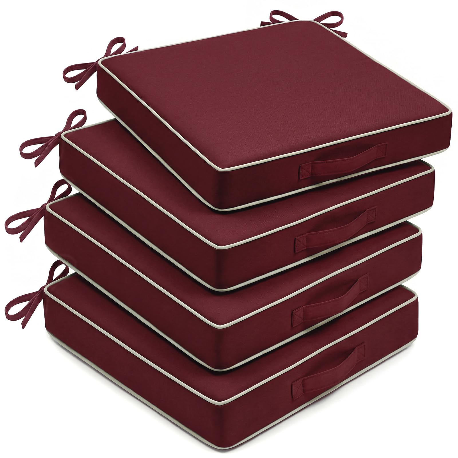 AS AWESLING 4 Pack Heavy Duty Square Chair Cushions for Garden, Patio, Indoor - Oxford Wipe Clean Cover, High Density Foam Filling (RED, 48cm x 48cm)