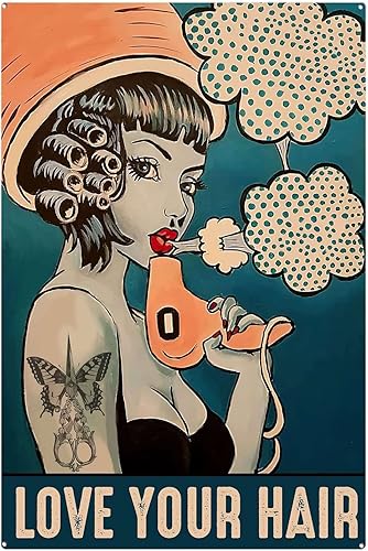 Teuoqi EYSL - Letrero de hojalata retro para el cabello, letrero vintage personalizado para estilista, regalo de peluquería, decoración de