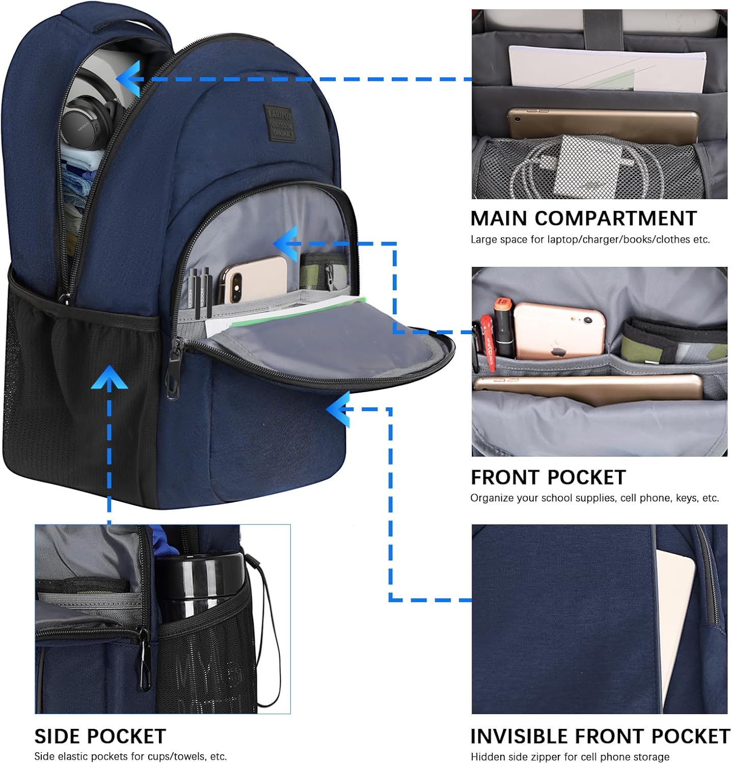 LARIPOP Travel Laptop Backpack,15.6 Inch Business Laptop backpack for Men Women with USB Charging Port,Water-Resistant Laptopack Weekender Daypack for Work College Computer - Image 2