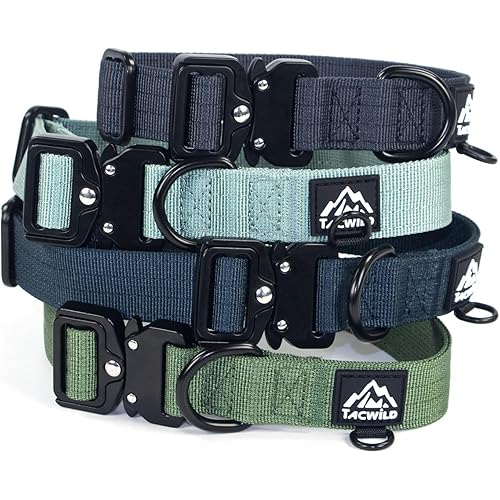 Dog Collar for Large Dogs - Adjustable, Chew Proof Nylon Collar with Metal Quick Release Buckle and D-Ring for Dog Tags (Dark Green, L)