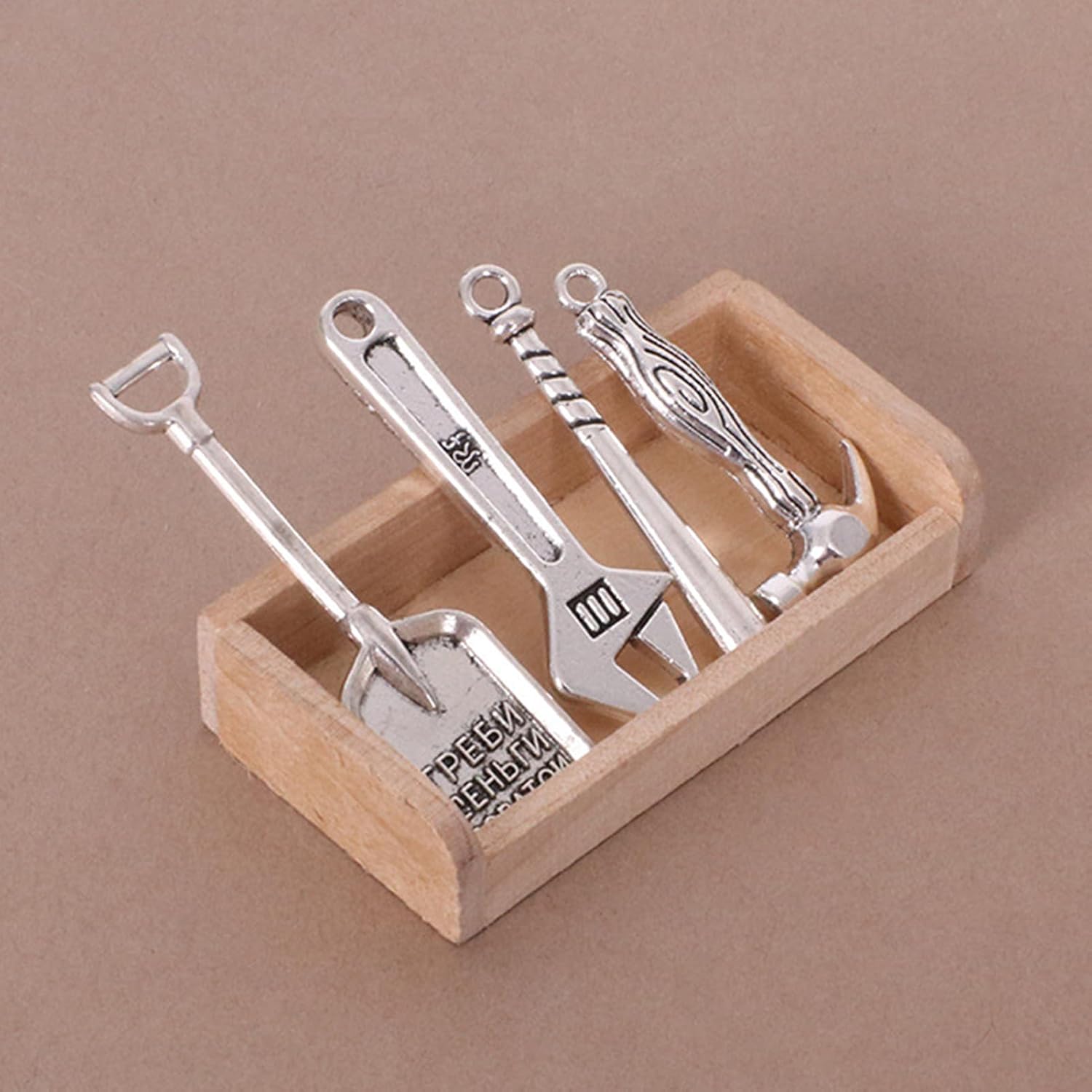 16Pcs Miniature Tool Set with Wooden Tray, Miniature Dollhouse Accessories, Miniature Stuff, Doll House Accessories for Garage, Workshop, Garden Room and Utility Room Display