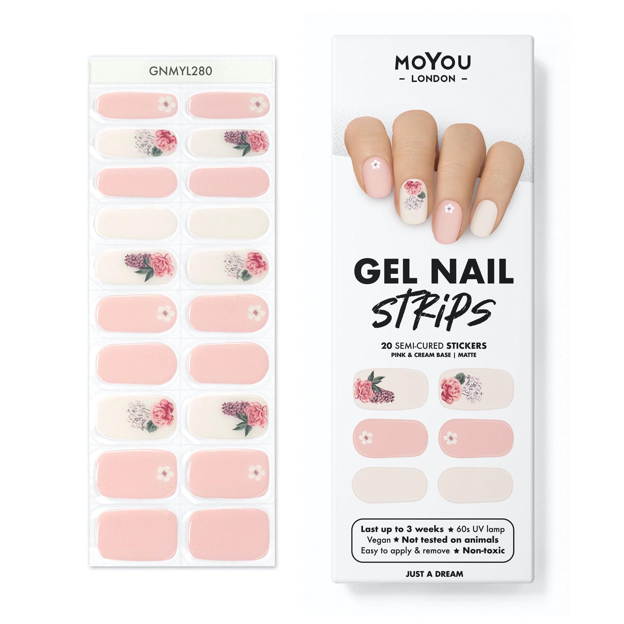 MOYOU LONDON Semi Cured Gel Nail Strips - 20 Pcs. Nail Wraps for Salon-Quality Manicure - Works with Any UV Nail Lamp - Easy to Apply, Trim, & Remove Gel Nail Stickers