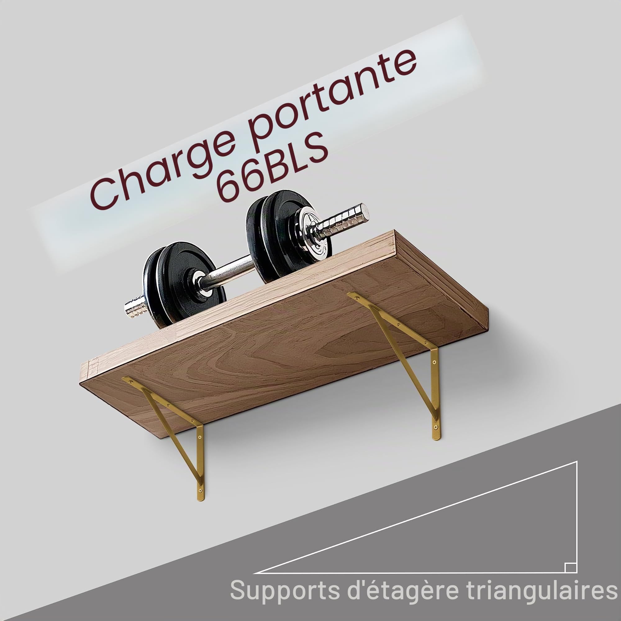 Lot de 12 supports d'étagère triangulaires dorés à angle droit pour étagère murale 25,4 cm