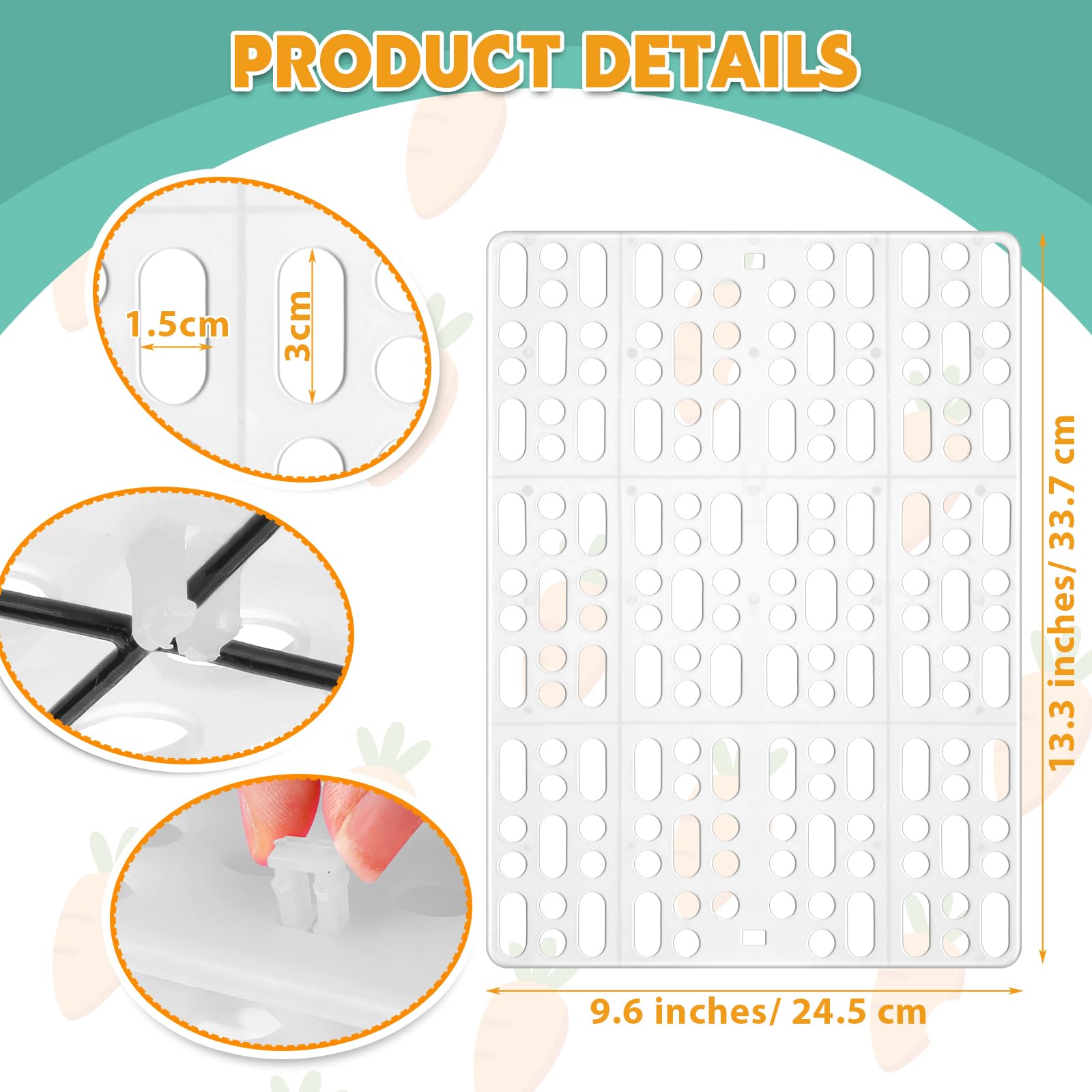 BBTO Kaninchenkäfigmatte aus Kunststoff, langlebig, für kleine Tiere, mit praktischen Verbindungen, Hasen-Pads für einfache Reinigung, für Kaninchen, Ratten, Meerschweinchen, Katzen, Weiß, 24 Stück