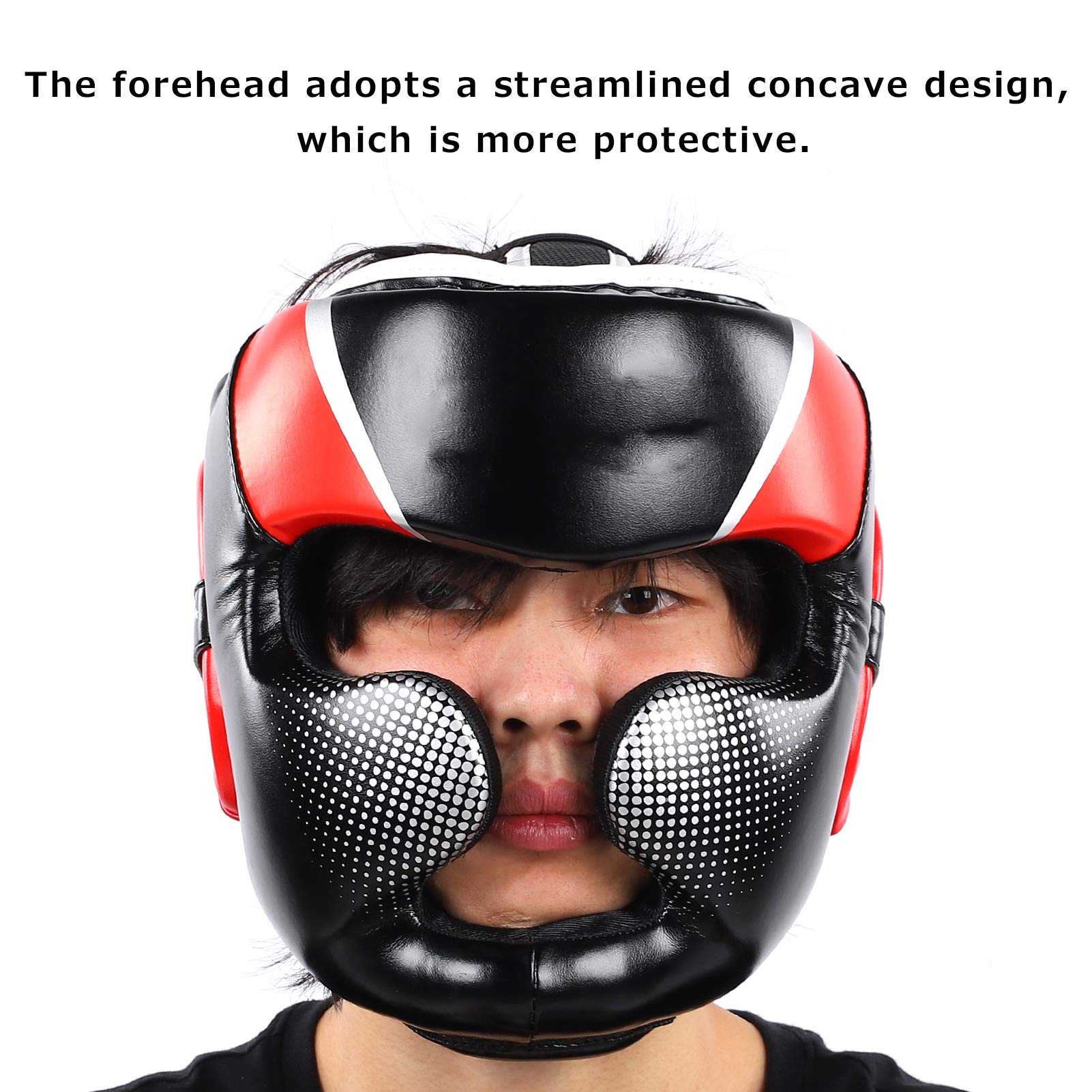 Kask Bokserski Kask Bojowy Nakrycia Głowy Muay Thai dla Dorosłych Kask Treningowy do Boksu, Sparingów i Zapasów Kask na Twarz Czoło Ucho Bardzo Gruba Wyściółka