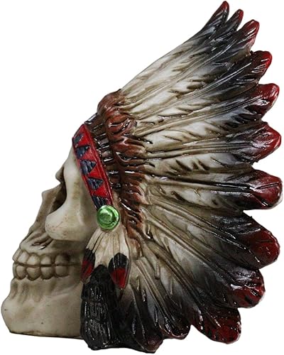 Miniatura 4 de Ebros - Estatua de calavera de jefe de águila india nativa americana, 5.75 pulgadas de largo, tribal, guerrero Mohawk, guerrero, gótico, calaveras